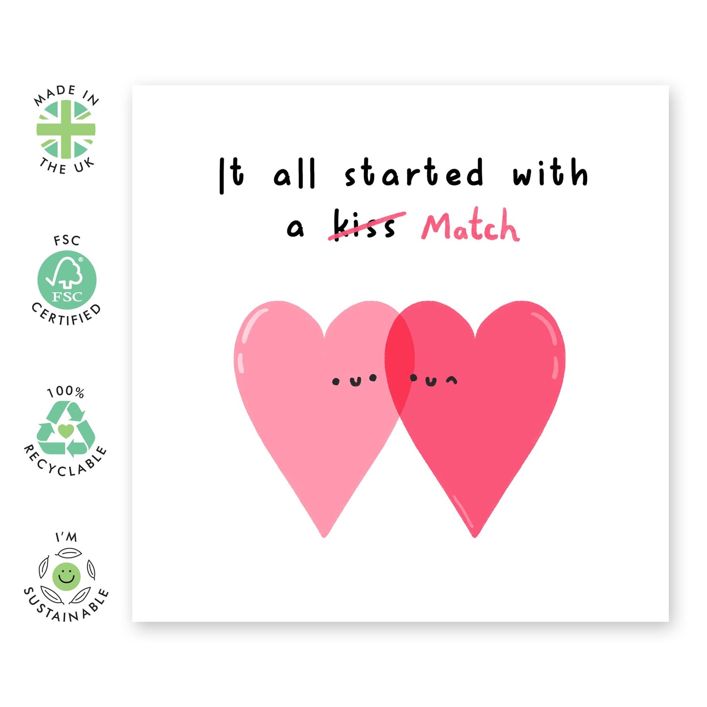 Funny Anniversary Card For Boyfriend - It All Started With A Match - Cheeky Valentines Cards Online Dating App Puns - Engagement Card For Fiance Girlfriend - Comes With Fun Stickers - By Central 23