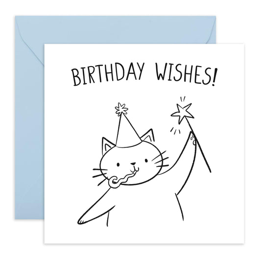 Cute Cat Birthday Card - 'Birthday Wishes Cat' - Gifts for Best Friends, Besties, BFF,Girlfriends, Sister, Sis, Gals, Colleagues, Co-workers - Pet Lovers - Comes with Fun Stickers