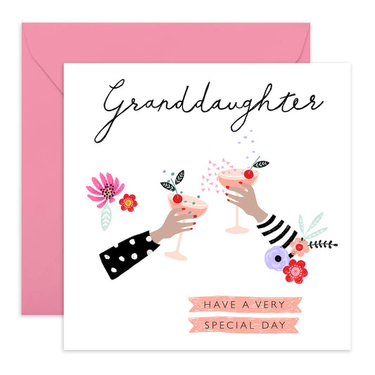 All Occasion Greeting Card For Granddaughter - Cheers Cocktails - Granddaughter Birthday Card For Her Women Girls - Congratulations Mother's Day Celebration - Comes With Fun Stickers - By Central 23