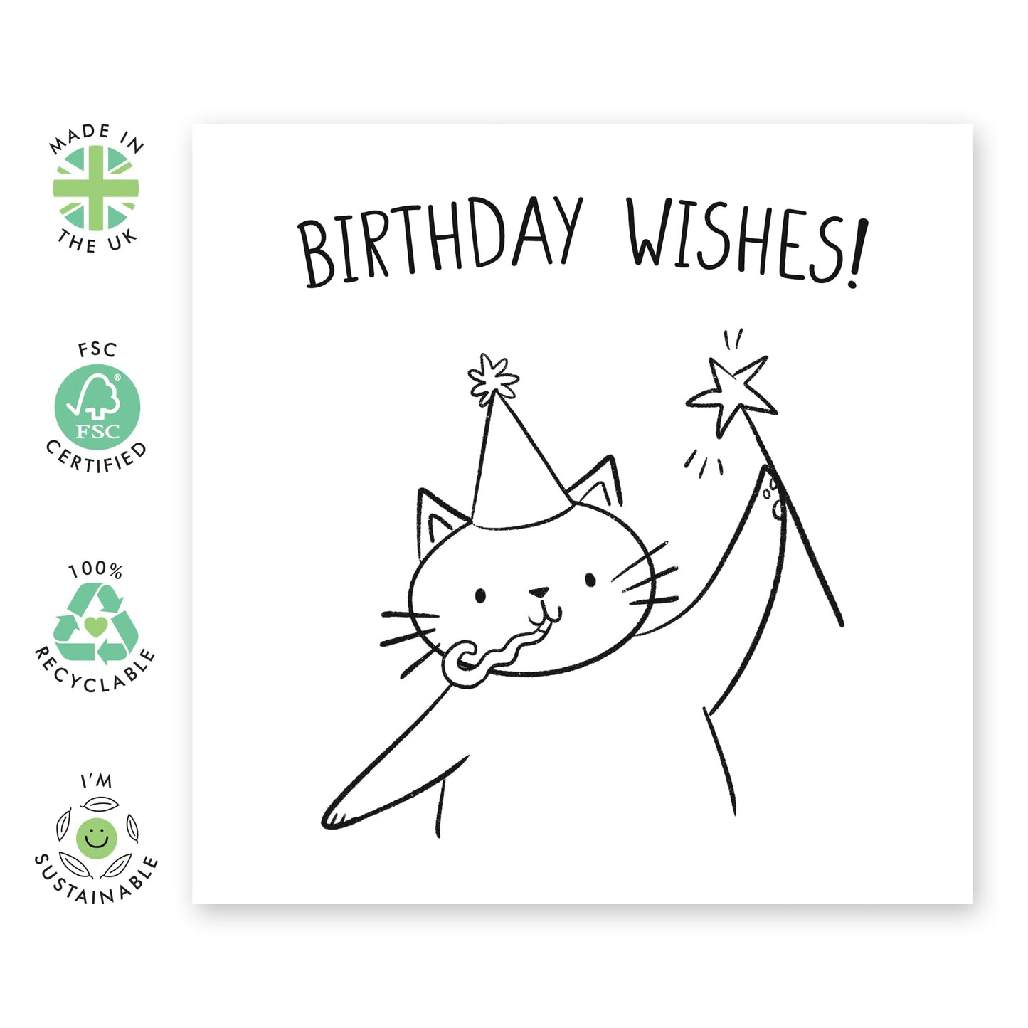 Cute Cat Birthday Card - 'Birthday Wishes Cat' - Gifts for Best Friends, Besties, BFF,Girlfriends, Sister, Sis, Gals, Colleagues, Co-workers - Pet Lovers - Comes with Fun Stickers