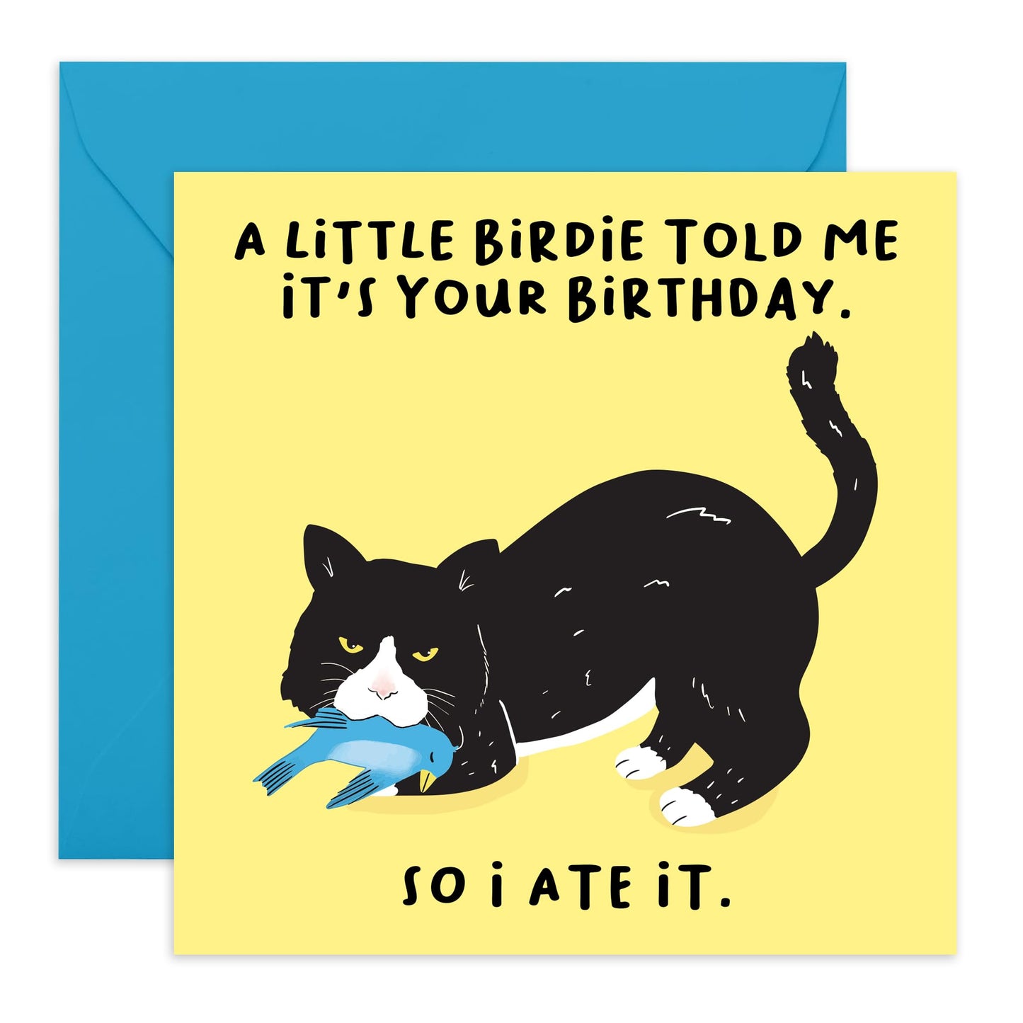 Funny Cat Birthday Card - 'Little Birdie' - Funny Gift for Besties, Best Friends, Mates, Buddies,Bro, Bruv, Sister, Sis, Girlfriend, Boyfriend - Cat Ate It - Comes with Fun Stickers