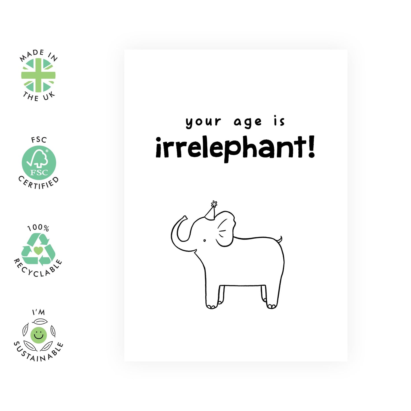 Funny Birthday Card For Men Women - Your Age Is Irrelephant - Pun - Age Joke Humour - Birthday Cards For Mum Dad Nan Grandad - Friends Birthday Card - Comes With Stickers - By Central 23