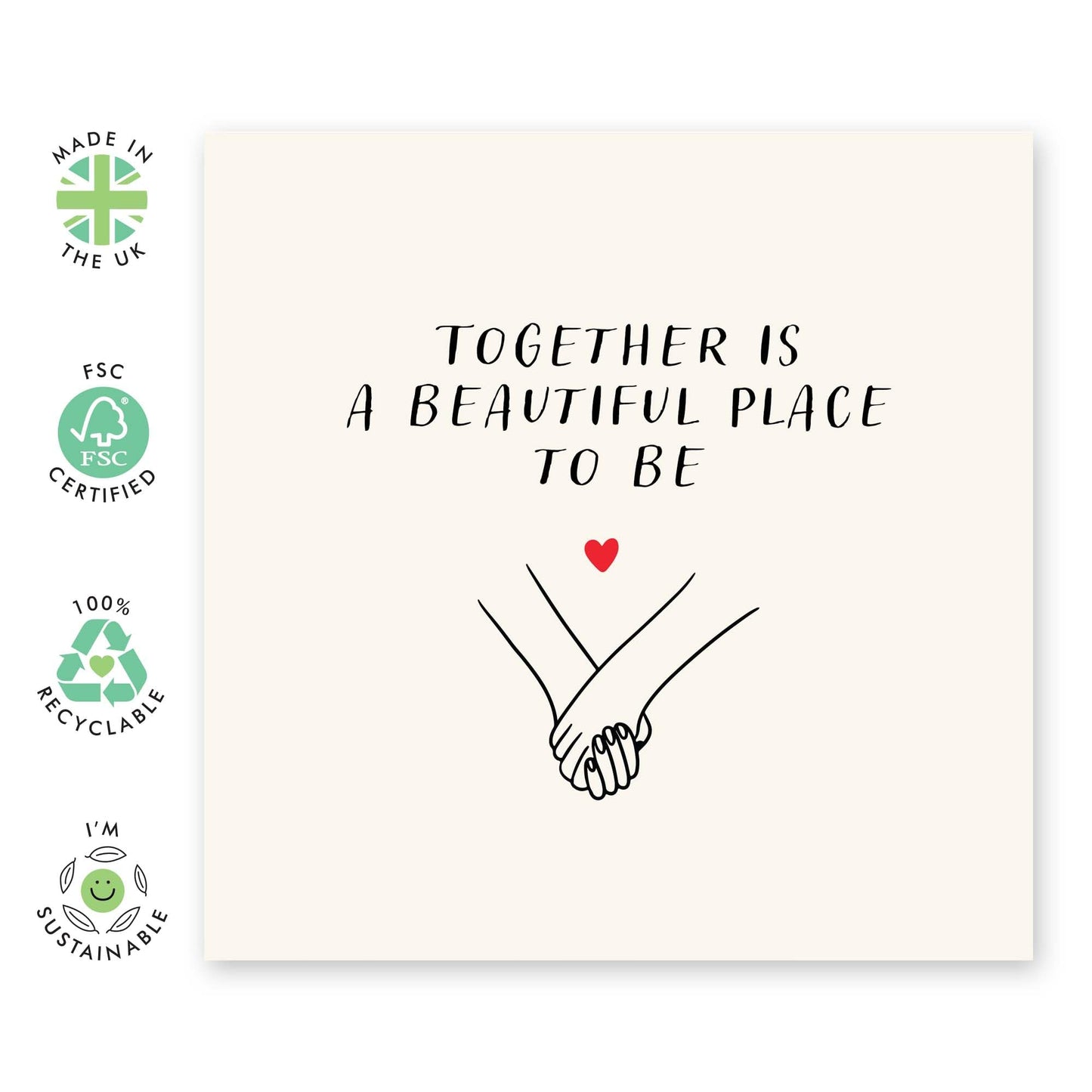 Anniversary Greeting Card - 'Together' - Valentines Gifts for Boyfriend, Husband, Wife, Girlfriend, Partner, Other Half, Married Couples - Holding Hands - Comes with Fun Stickers