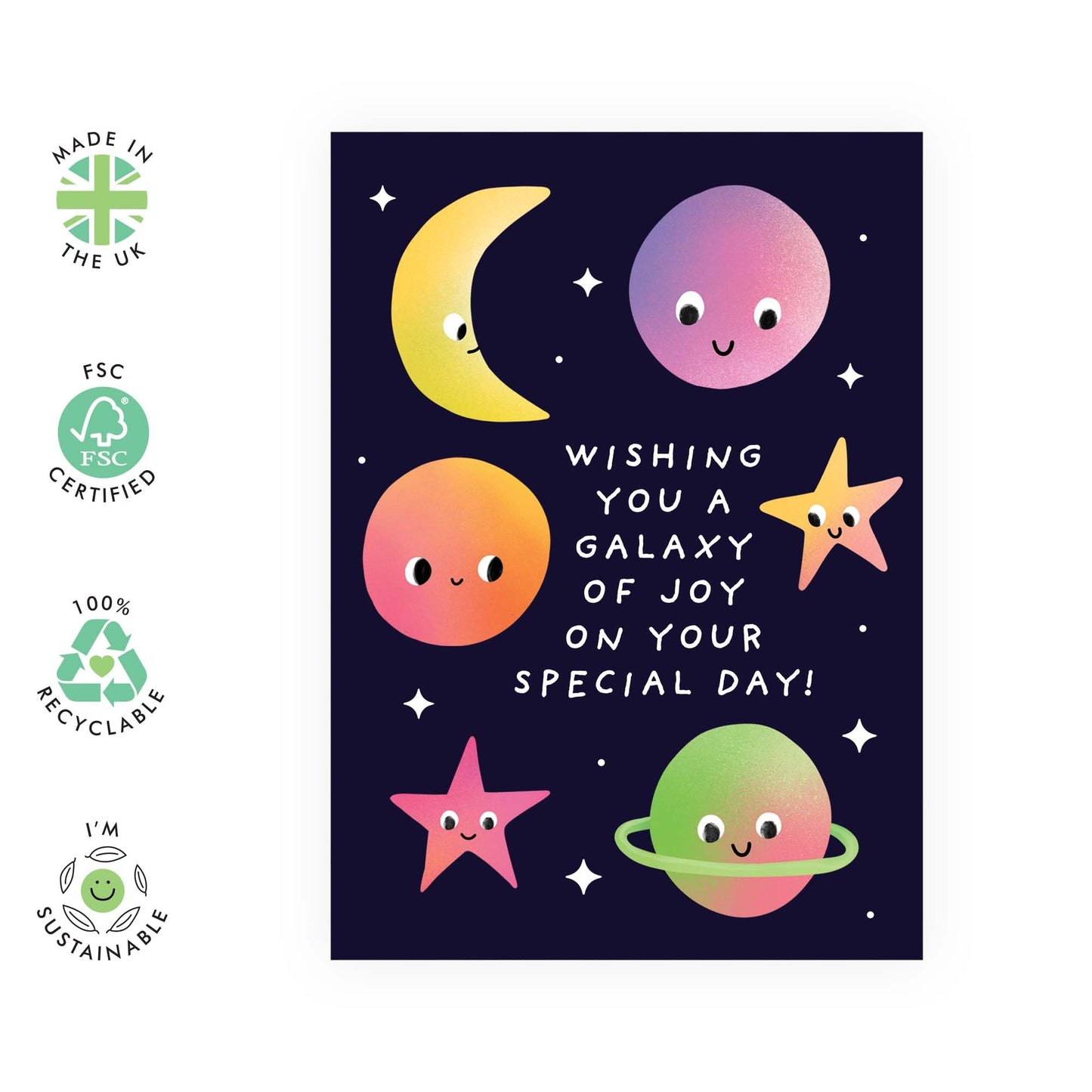 Kids Birthday Greeting Card - 'Galaxy Of Joy' - Gifts for Son, Nephew, Nieces, Daughter, Children, Kids, Toddlers - Space and Planets - Comes with Fun Stickers