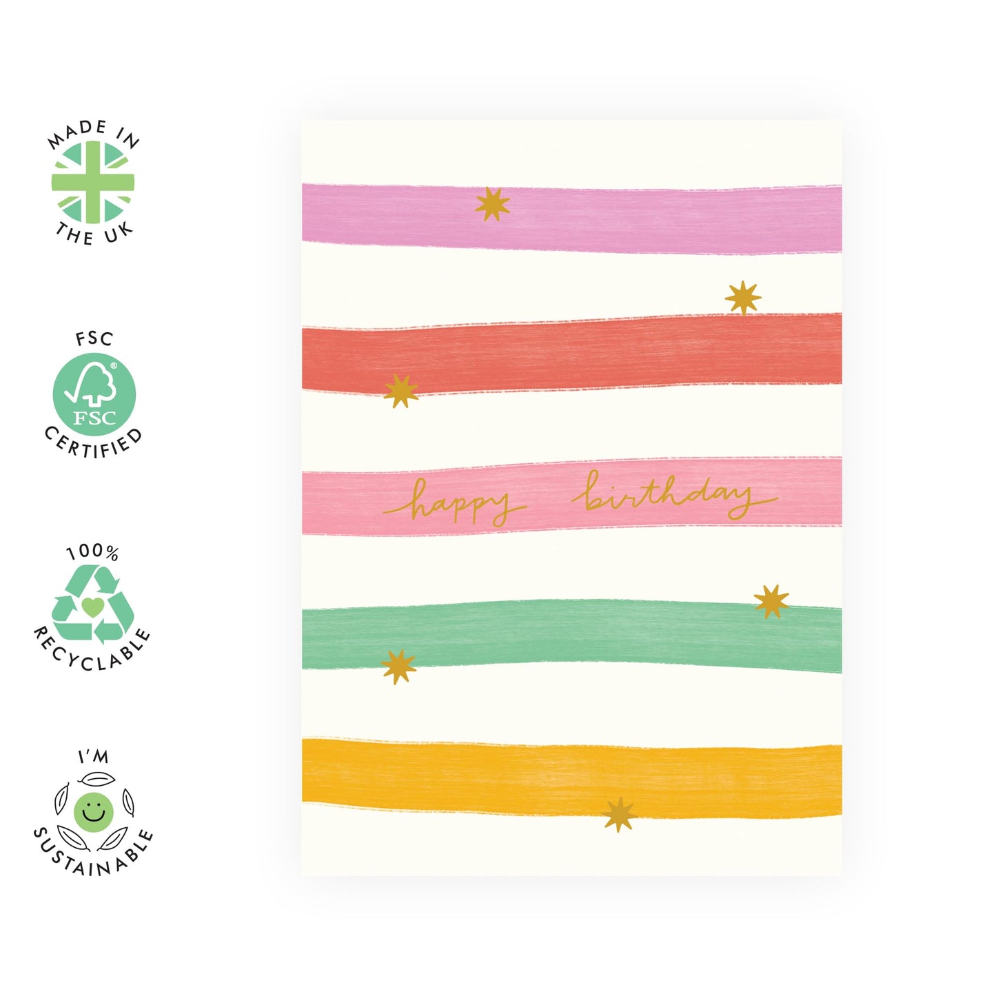 Womens Birthday Card - Happy Birthday Stripe - Friend Birthday Card Female - Greeting Cards For Ladies Girls Her - Comes With Stickers And Envelope - By Central 23