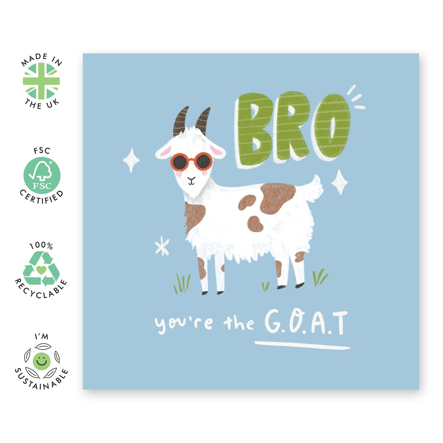 Hilarious Animal Birthday Card - 'Goat Bro' - Gifts for Him, Bruv, Brother, Best Friend, Mates, Siblings, In-law, Step Bro, Family - Greatest of All Time - Comes with Fun Stickers