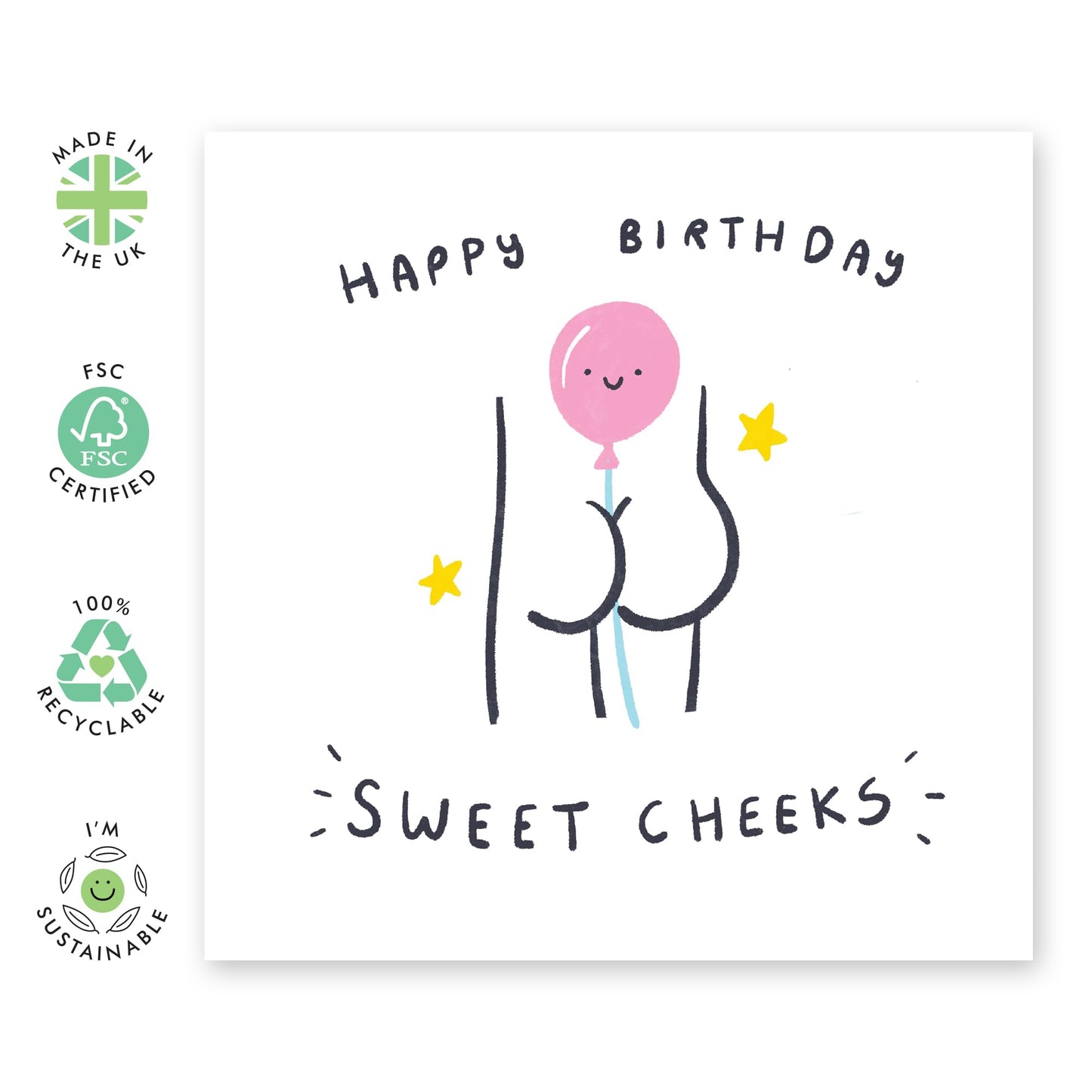 Birthday Greeting Card - 'BIRTHDAY SWEET CHEEKS!' - Perfect for Celebrating Special Days with a Touch of Fun and Affection - Ideal for Friends Family Loved Ones - Comes With Stickers By Central 23
