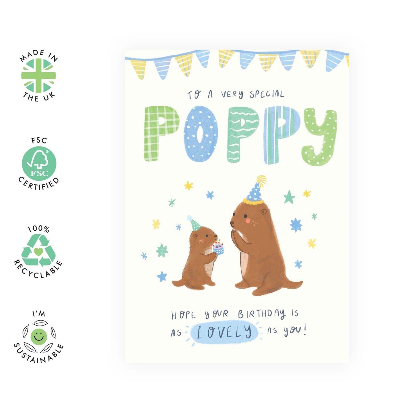 Grandad Birthday Cards - To A Very Special Poppy - Otter Greeting Cards For Men - Birthday Card For Him Grandpa Grandfather - Gifts From Grandson Granddaughter - Comes With Stickers - By Central 23