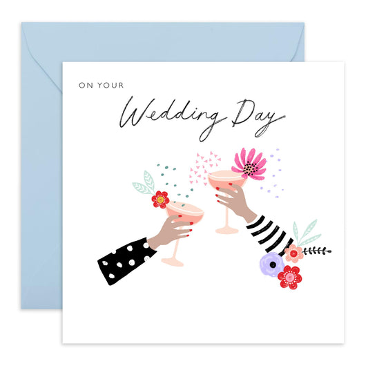 Best Wishes Gift For Him Her - Cocktails On Your Wedding Day - Congratulations Card For Men Women - Wedding Cards For Bride And Groom - Floral Greeting Card - Comes With Stickers By Central 23
