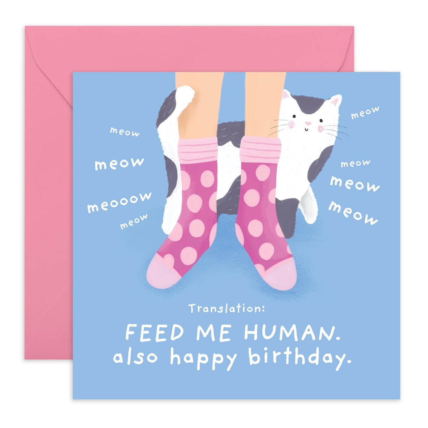 Cat Birthday Card - Meow Birthday Translation - Funny Birthday Card For Men And Women - Birthday Gifts For Cat Lovers - Birthday Card For Friends Pet Owners - Comes With Fun Stickers By Central 23