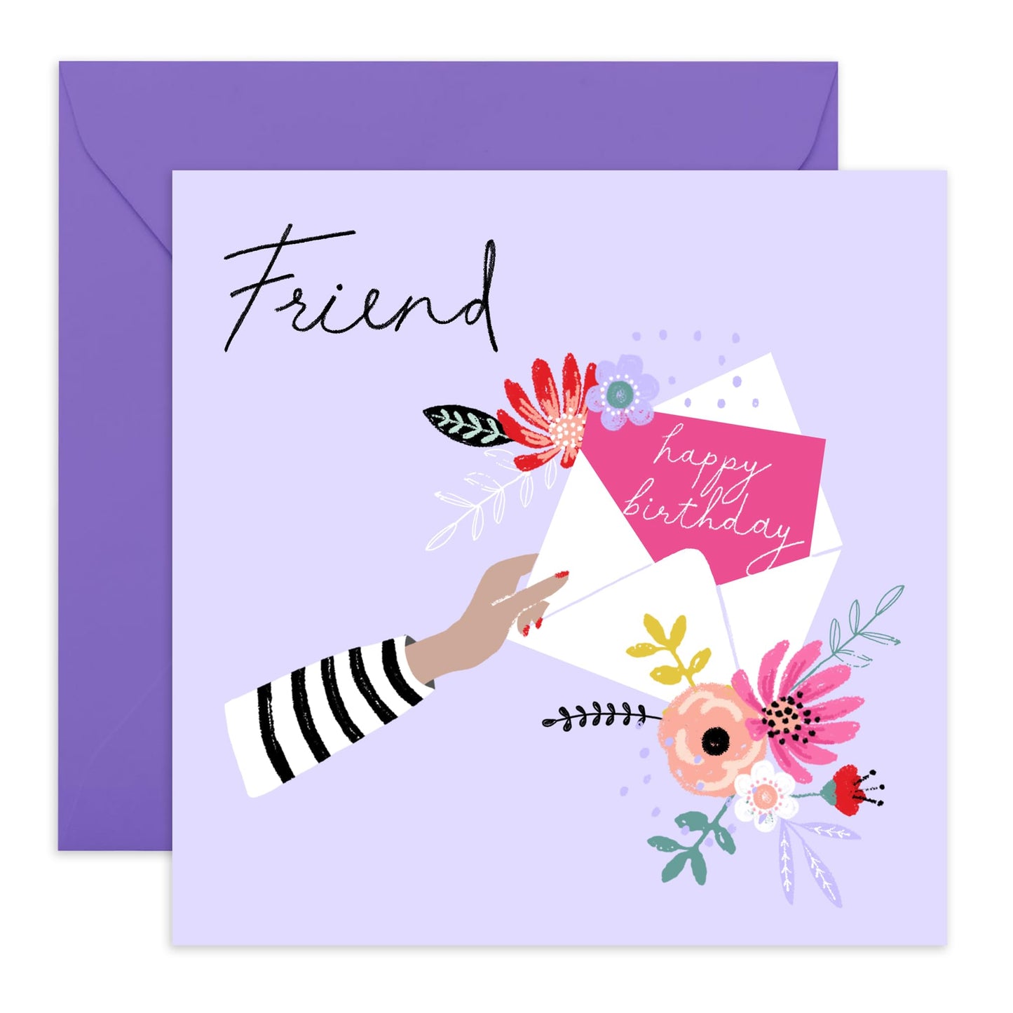 Happy Birthday Card For Her - Female Friends Birthday Cards - Purple Lilac Floral Cards - Friend Gifts For Women - Comes With Fun Stickers - By Central 23