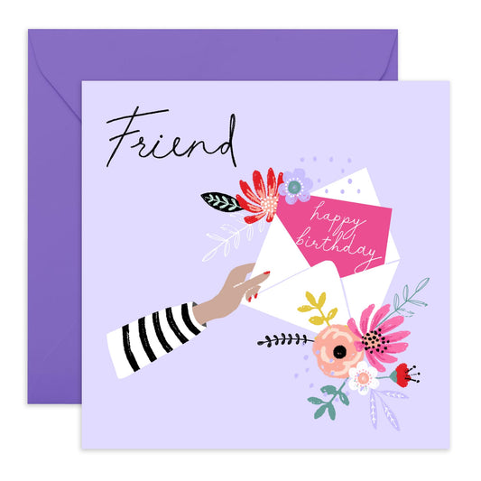 Happy Birthday Card For Her - Female Friends Birthday Cards - Purple Lilac Floral Cards - Friend Gifts For Women - Comes With Fun Stickers - By Central 23