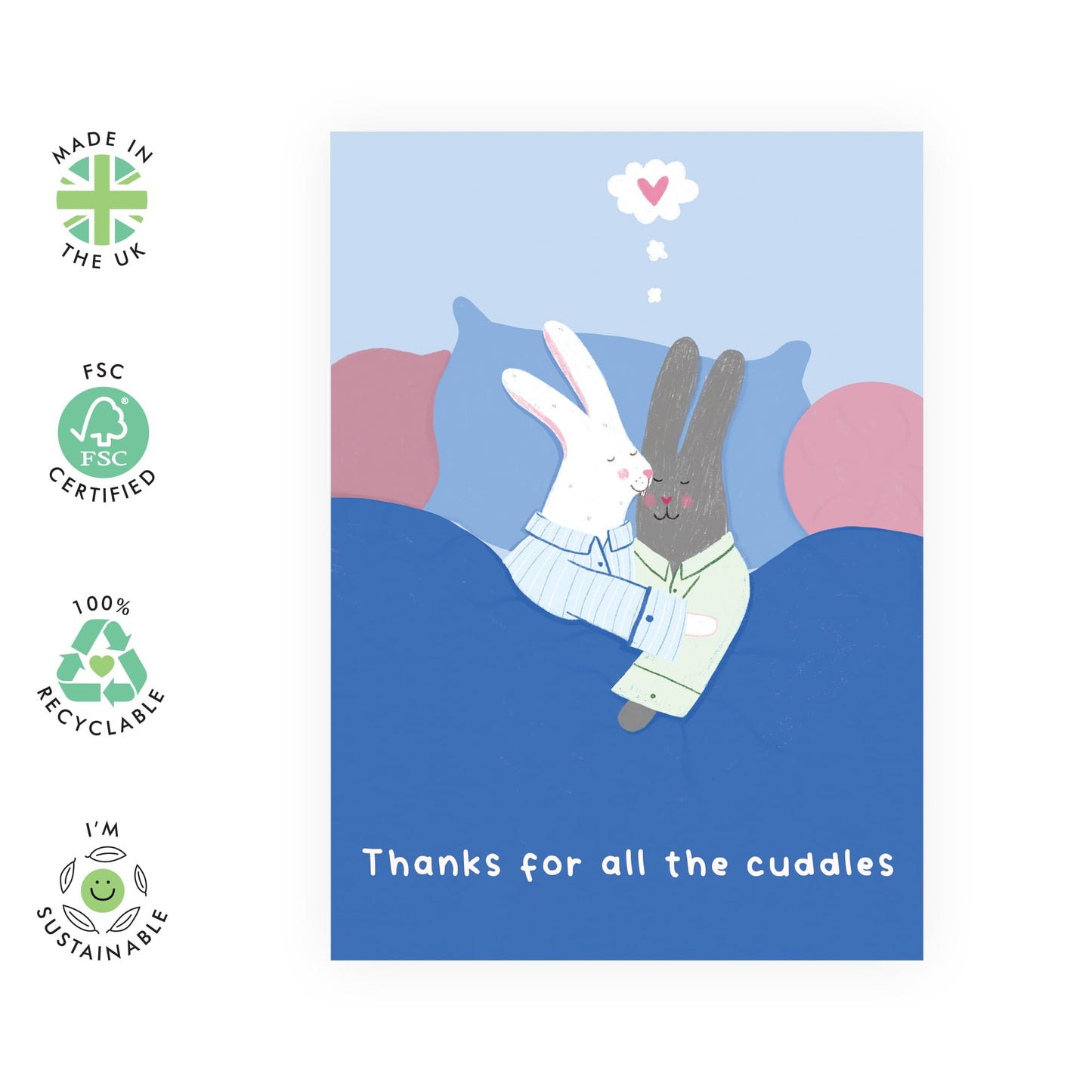 Adorable Valentines Day Card - 'Bunny Cuddles' - Gifts for Wife, Husband, Girlfriend, Boyfriend, Him, Her, Spouse, Partner, Couples- Warm Cuddle & Hugs - Comes with Fun Stickers
