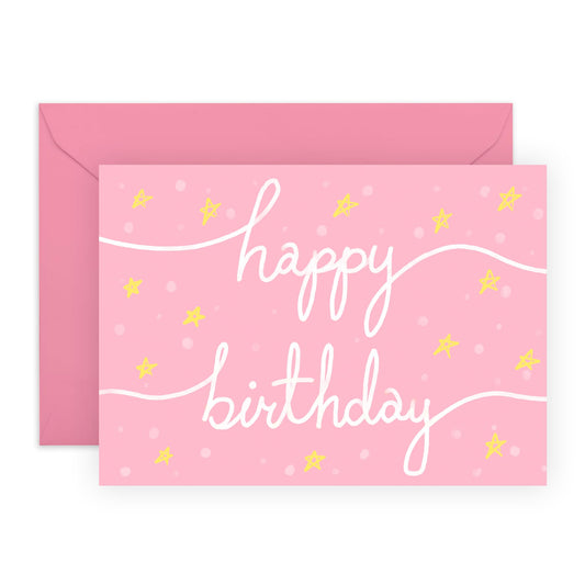 Girl Birthday Card - Happy Birthday Cards For Her Daughter Granddaughter - Cute Pink Stars Greeting Cards - Gifts For Women - Comes With Fun Stickers By Central 23