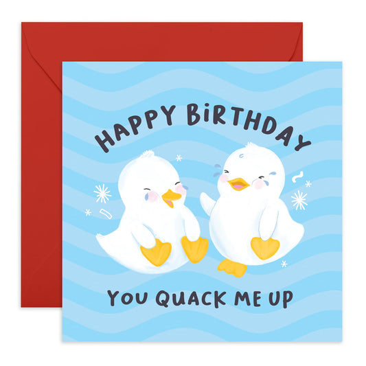 Funny Birthday Card For Husband Wife Partner - You Quack Me Up Blue Wiggle - Witty Greeting Cards Birthday - Cute Ducks - Comes With Fun Stickers And Envelope- By Central 23