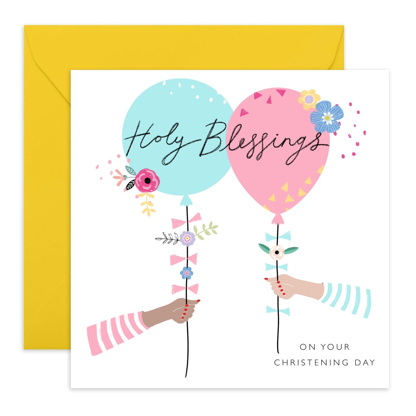 Baptismal Card For Baby - Holy Blessings Balloons - Dedication Day For Baby Girl Baby Boy - Christening Card For Niece Nephew - Baptism Granddaughter Grandson - Comes With Fun Stickers By Central 23