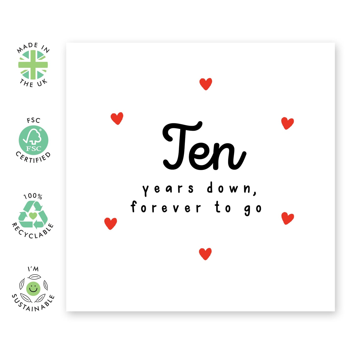 10th Anniversary Card For Him Her Husband Wife - Ten Years Down Forever To Go - Happy Ten Year Anniversary For Boyfriend Girlfriend Partner - I Love You Gifts - Comes With Stickers By Central 23