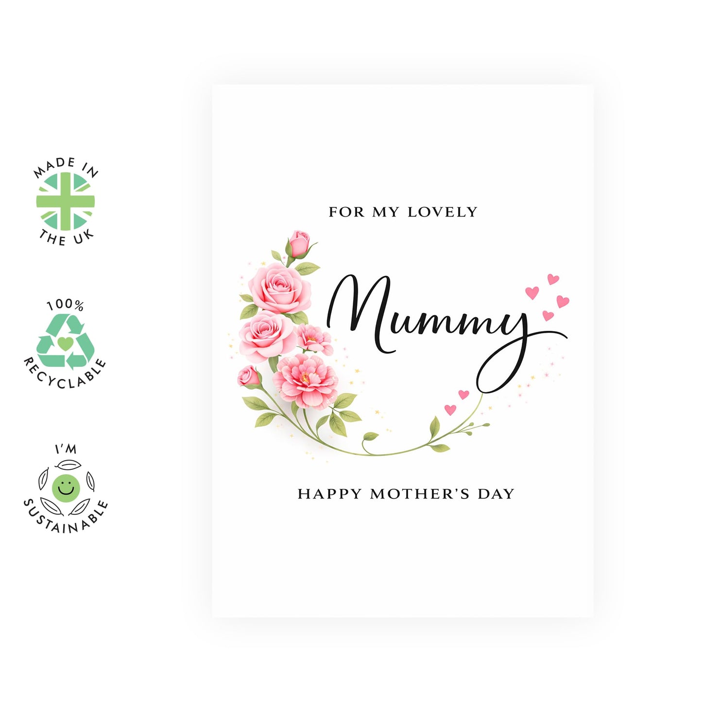 Lovely Mother's Day Card – Pink Flowers – Cute Greeting for Mum Mother Mama Ma Mothering From Daughter Son Kids Husband Partner - Appreciation and Thank you -Comes with Stickers
