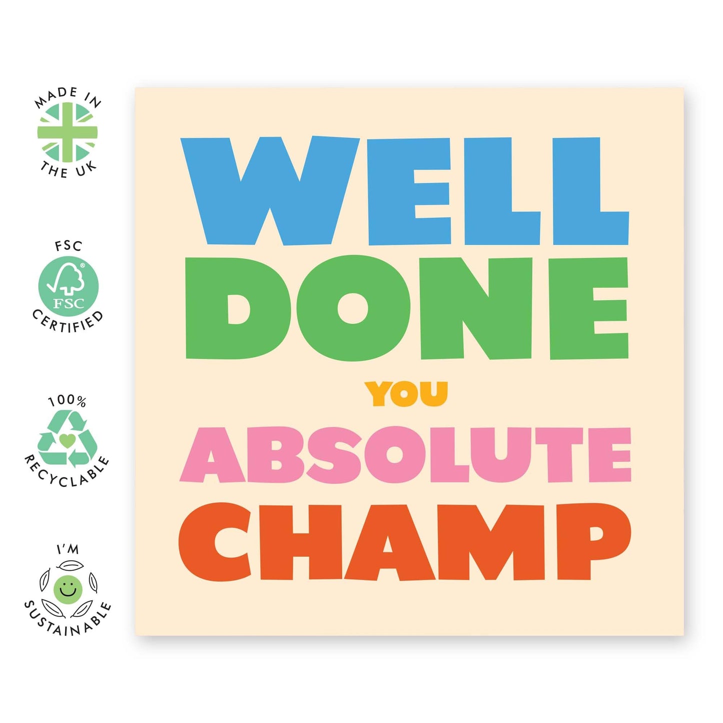 Well Done Card - You Absolute Champ - Congratulations Card For Promotion Passed Driving Test New Job - Good Job - Graduation Card For Son Daughter - Comes With Stickers - By Central 23