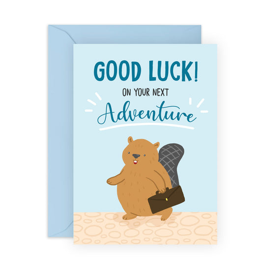 Congratulations On Your New Job Card - Good Luck On Your Next Adventure Beaver - Greeting Card Husband Wife Son Daughter Boyfriend Girlfriend - Celebration Gift - Comes With Stickers - By Central 23