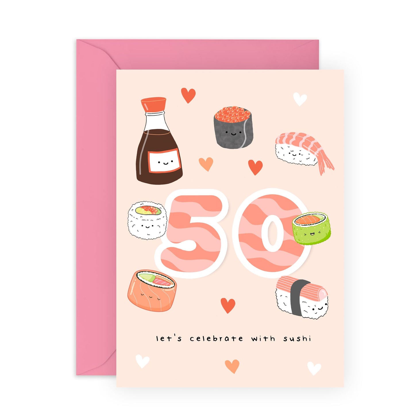 50th Birthday Card For Women - Sushi Birthday Age 50 - Sweet Birthday Card - Wife Mum - Sister - Happy Fiftieth Birthday Greeting Card Female Friends - Comes With Fun Stickers - By Central 23
