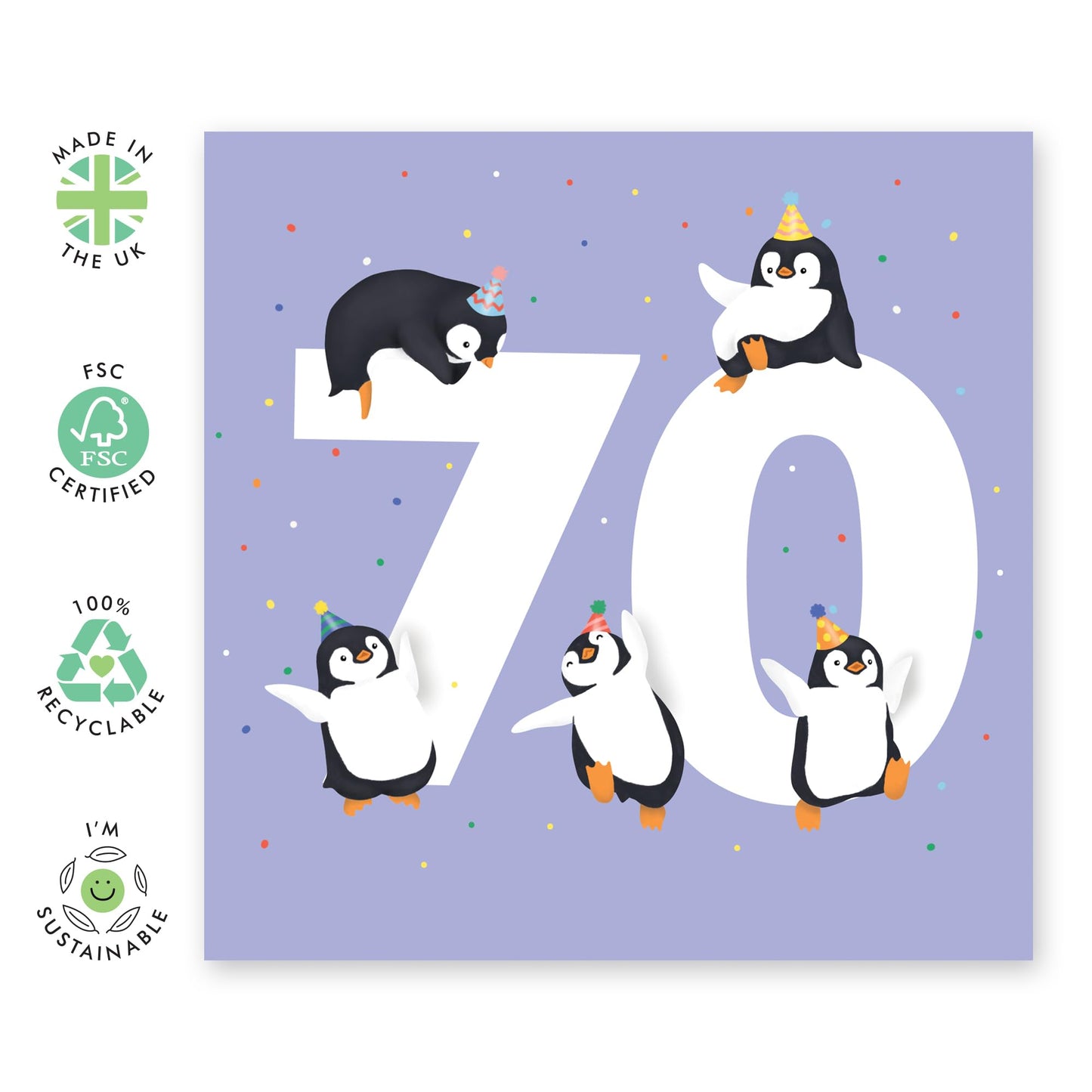 70th Birthday Card For Men Women - Penguin Age 70 - Wife Husband Mum Dad - Animal Birthday Card Happy Seventieth Birthday Greeting Card For Grandparents - Comes With Fun Stickers - By Central 23