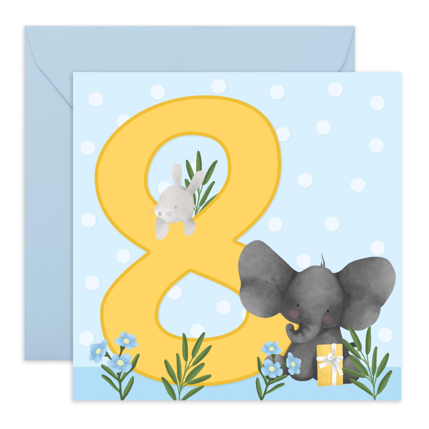 Boy Birthday Card Age 8 - Cute Animals Elephant - 8th Birthday Card - Milestone Card Eight Year Old - Gifts For Toddler Kids Grandson Nephew - Comes With Fun Stickers - By Central 23