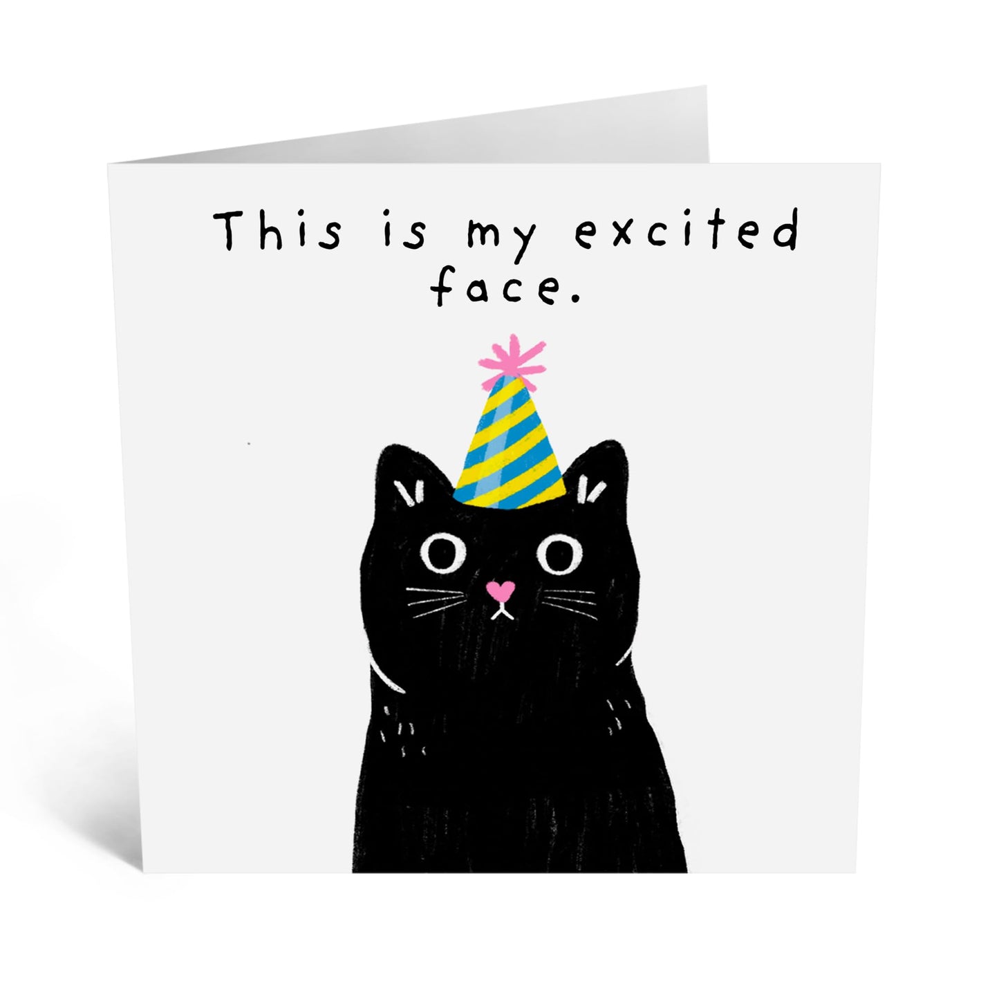 Birthday Greeting Card - 'EXCITED FACE CAT' - Perfect for Celebrating Birthdays with a Playful Feline Twist - Ideal for Cat Lovers Friends Family BFFs Besties Wife - Comes With Stickers By Central 23