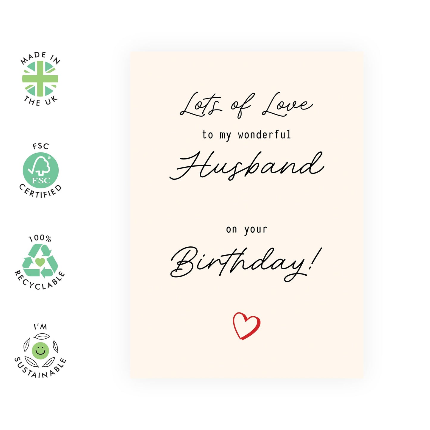 Birthday Card for Husband - "Lots of Love" Message for a Wonderful Hubby, Him, Spouse, Partner, Men, Other Half, Darling - Elegant and Heartfelt Design -Includes Red Envelope and Fun Stickers