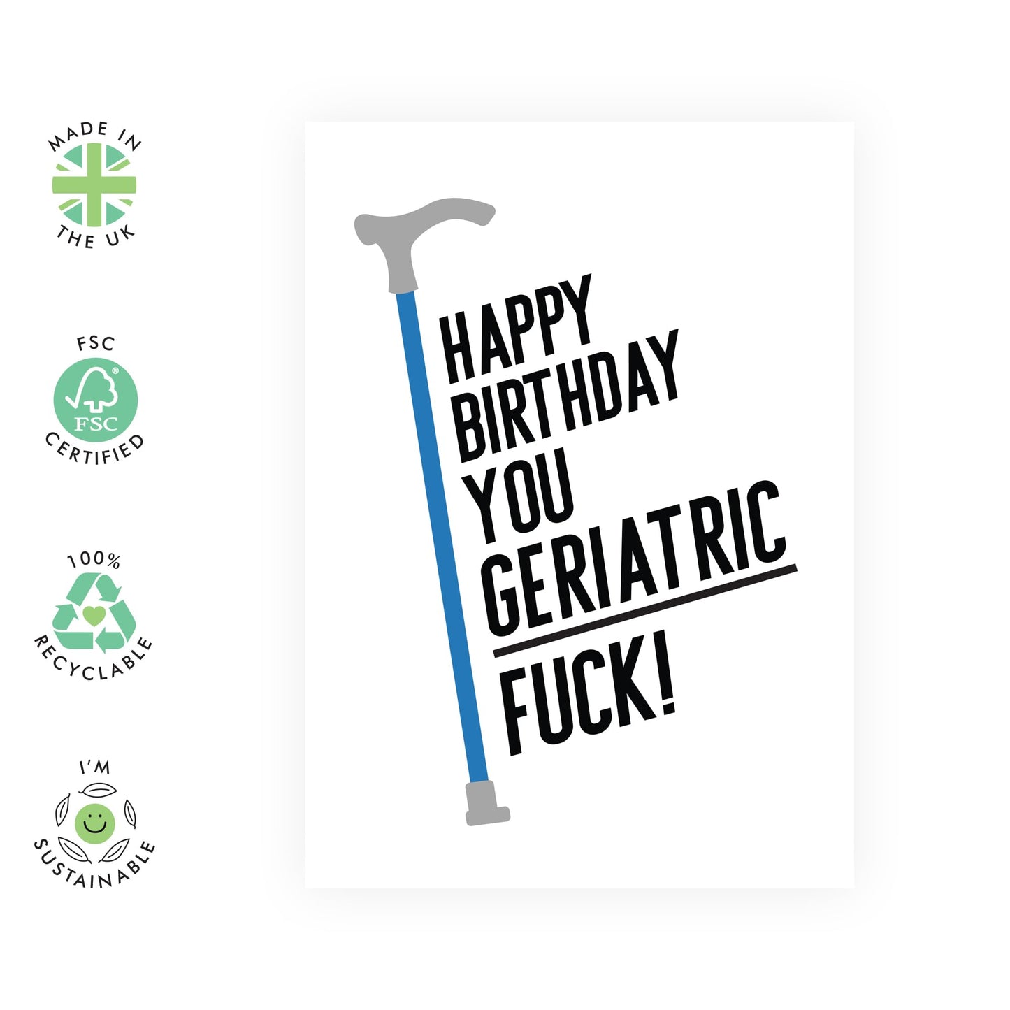 Rude Birthday Card For Mum Dad - Geriatric F*ck - Funny Birthday Cards For Nan Grandad - Old Age Joke Humour - Gifts For Auntie Uncle - Comes With Stickers - By Central 23