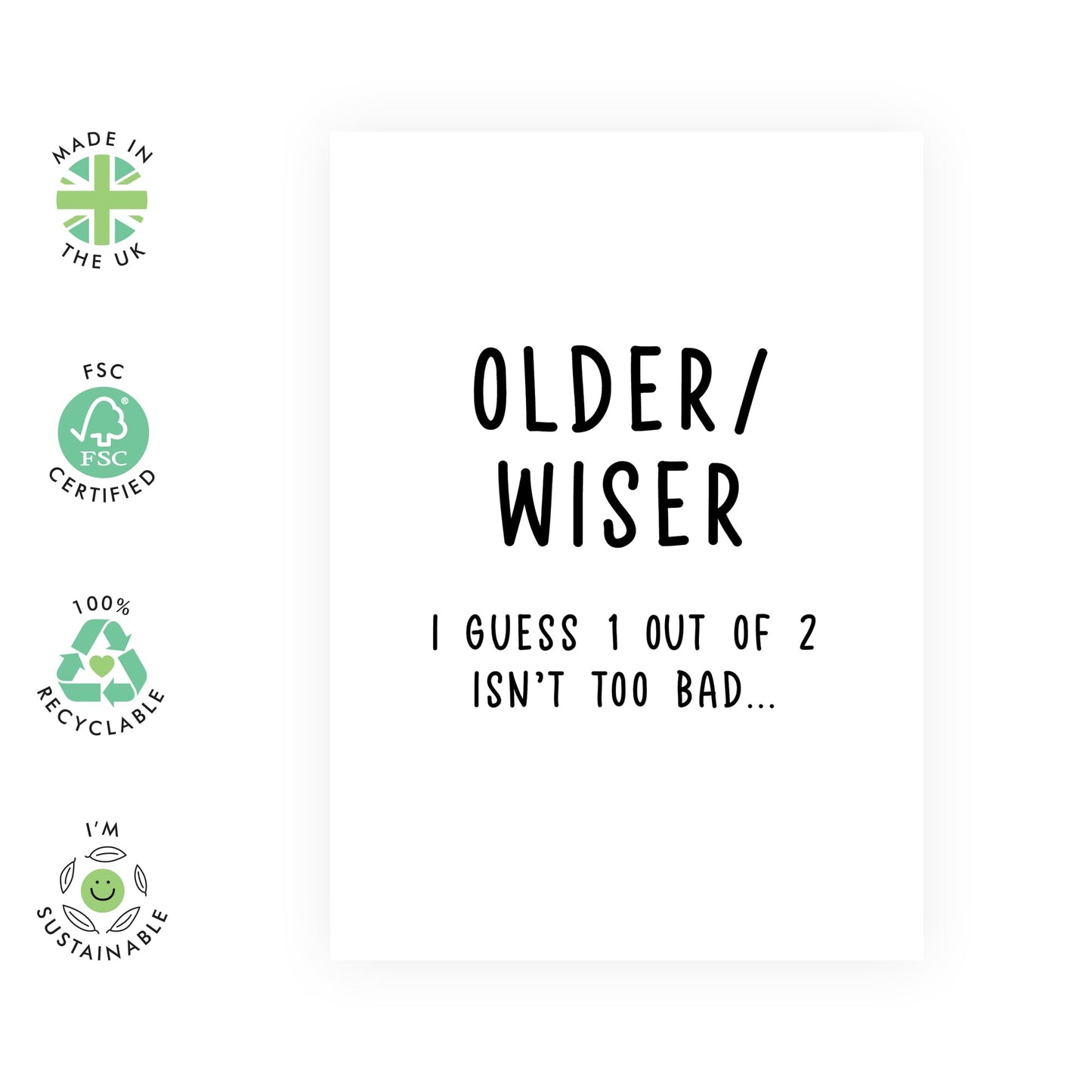 Friends Birthday Card - Older / Wiser - Funny Birthday Cards For Men And Women - Daughter Or Son Birthday Card Adult - Brother Birthday Cards - Comes With Stickers - By Central 23