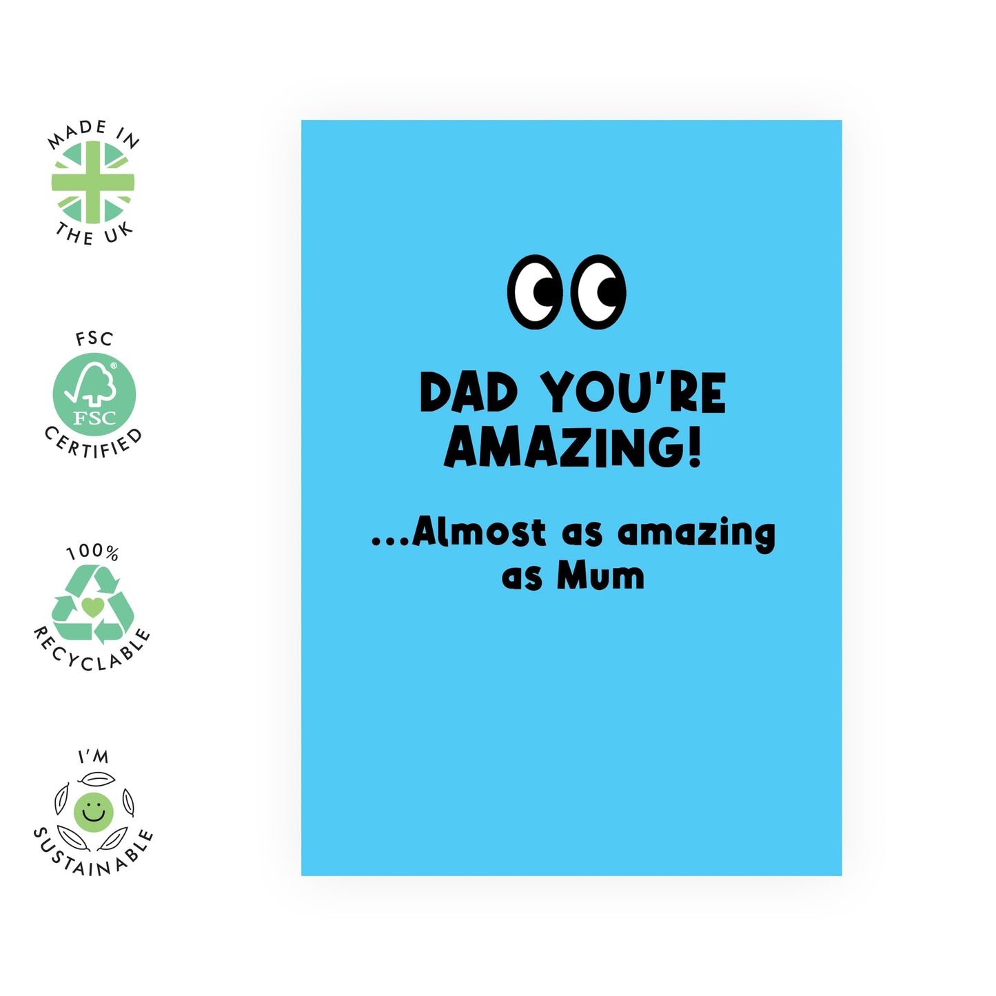 Dad Birthday Cards - Almost As Amazing As Mum - Funny Birthday Card For Men - Fathers Day Card - Greeting Cards For Daddy Papa Father - Comes With Stickers - By Central 23