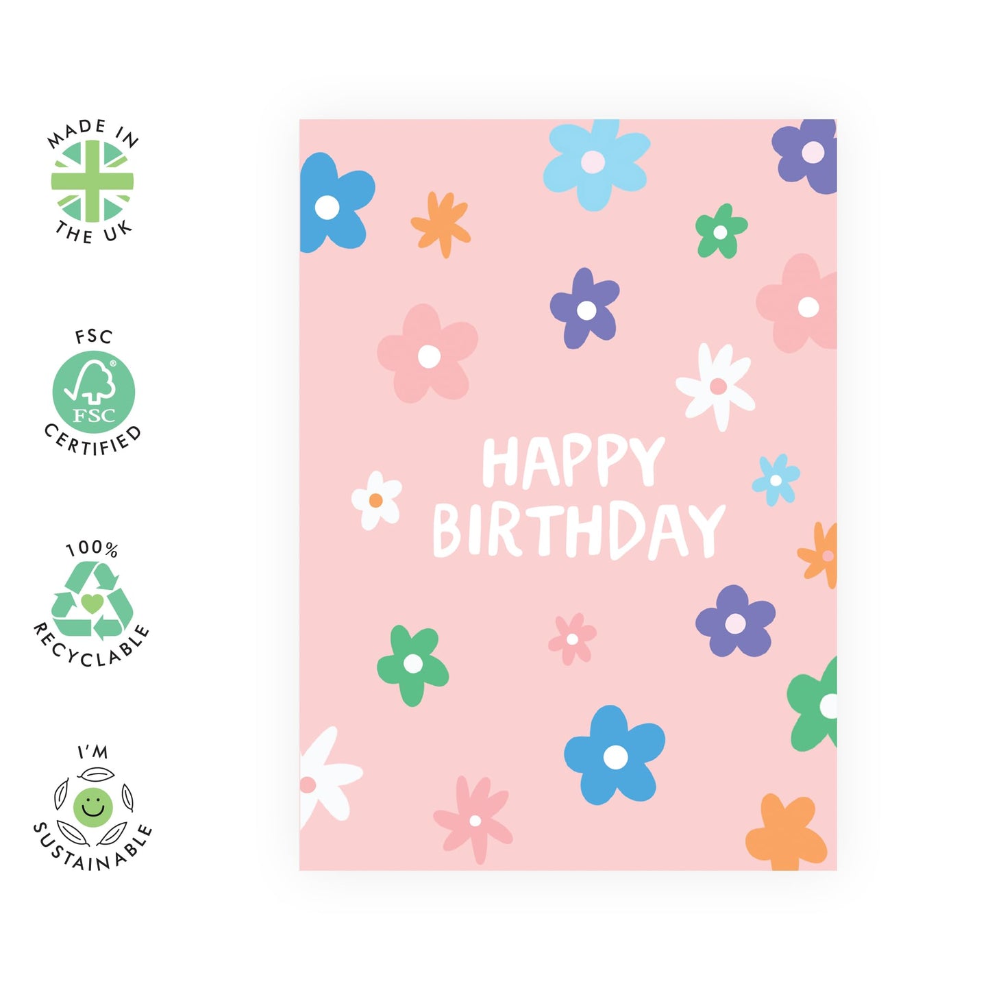 Colourful Flower Birthday Card - 'Floral Birthday' - Gifts for Besties, Best Friends, Gals, Colleagues, Officemate, Her, Co-worker, Sis, Sister, Grandma, Mum, Auntie - Pinky - Comes with Fun Stickers