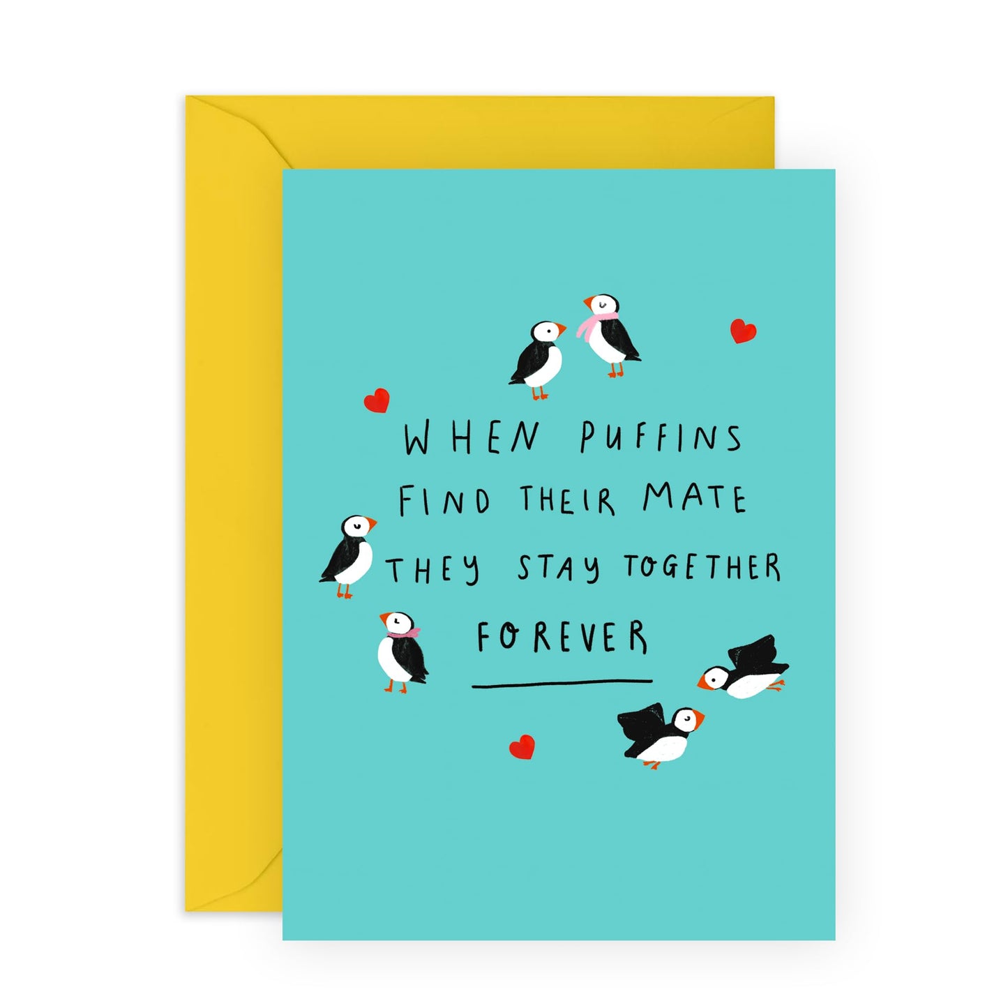 Adorable Greeting Card - 'PUFFIN COUPLES FOREVER' - Perfect for Celebrating Lasting Love with a Cute Twist - Ideal for Couples Who Cherish Endearing Messages - Comes With Stickers By Central 23