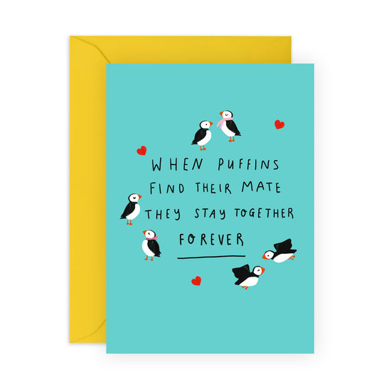 Adorable Greeting Card - 'PUFFIN COUPLES FOREVER' - Perfect for Celebrating Lasting Love with a Cute Twist - Ideal for Couples Who Cherish Endearing Messages - Comes With Stickers By Central 23