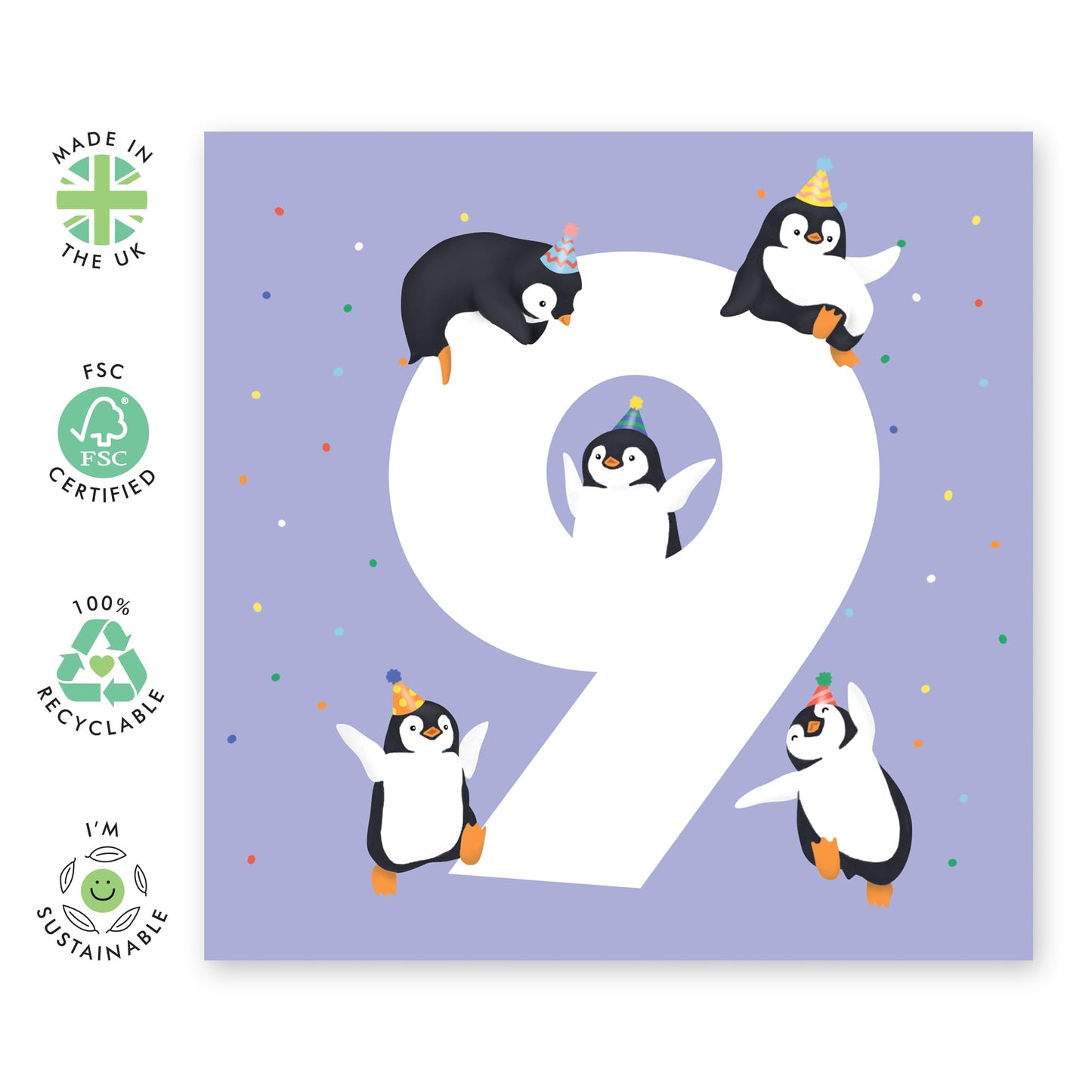 Ninth Birthday Card For Boys Girls - Penguin Age 9 - Greetings Card Age Nine For Niece Nephew - Happy 9th Birthday Greeting Card Kids - Gift For Daughter Son - Comes With Sticker By Central 23