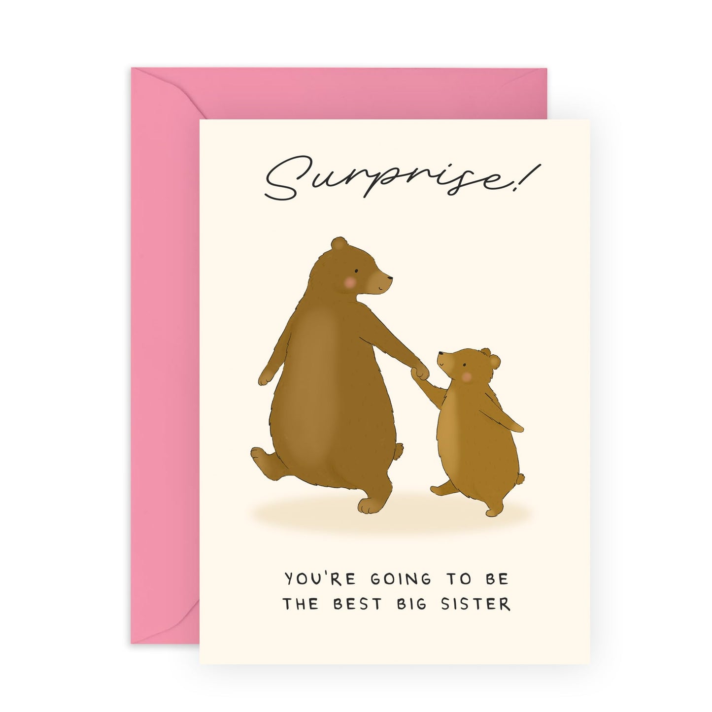 Big Sister Announcement Card – Cute Bear Design, Pregnancy Reveal for Daughter, Girls, Kids, Children, Her, Family - New Baby Sister or Brother - Baby Shower from Parents - Comes with Cute Stickers