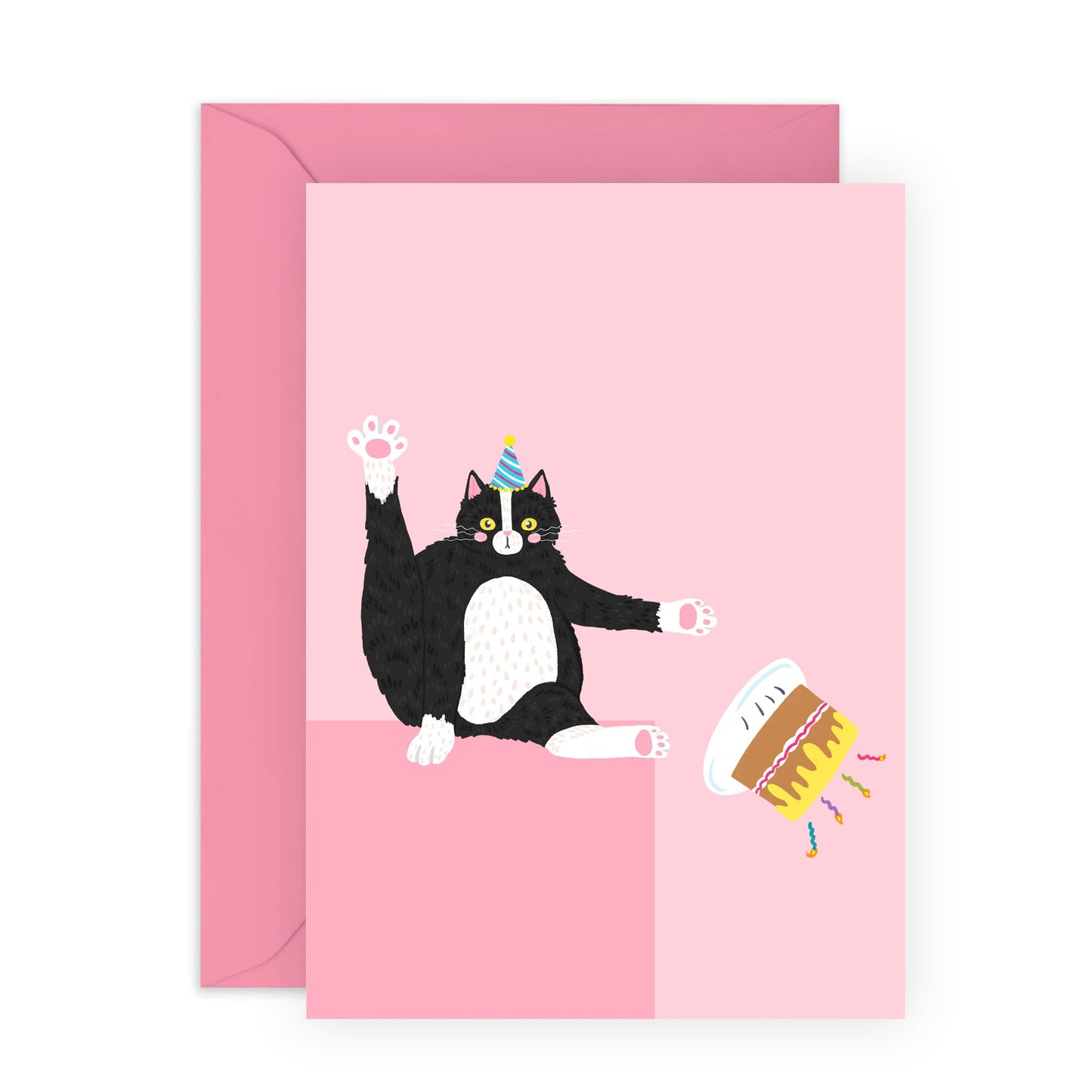 Happy Birthday Cards For Men Women - Birthday Cat Pushing Cake - Animal Greeting Card For - Birthday Card For Her Him - Gifts For Brother Sister - Comes With Fun Stickers - By Central 23