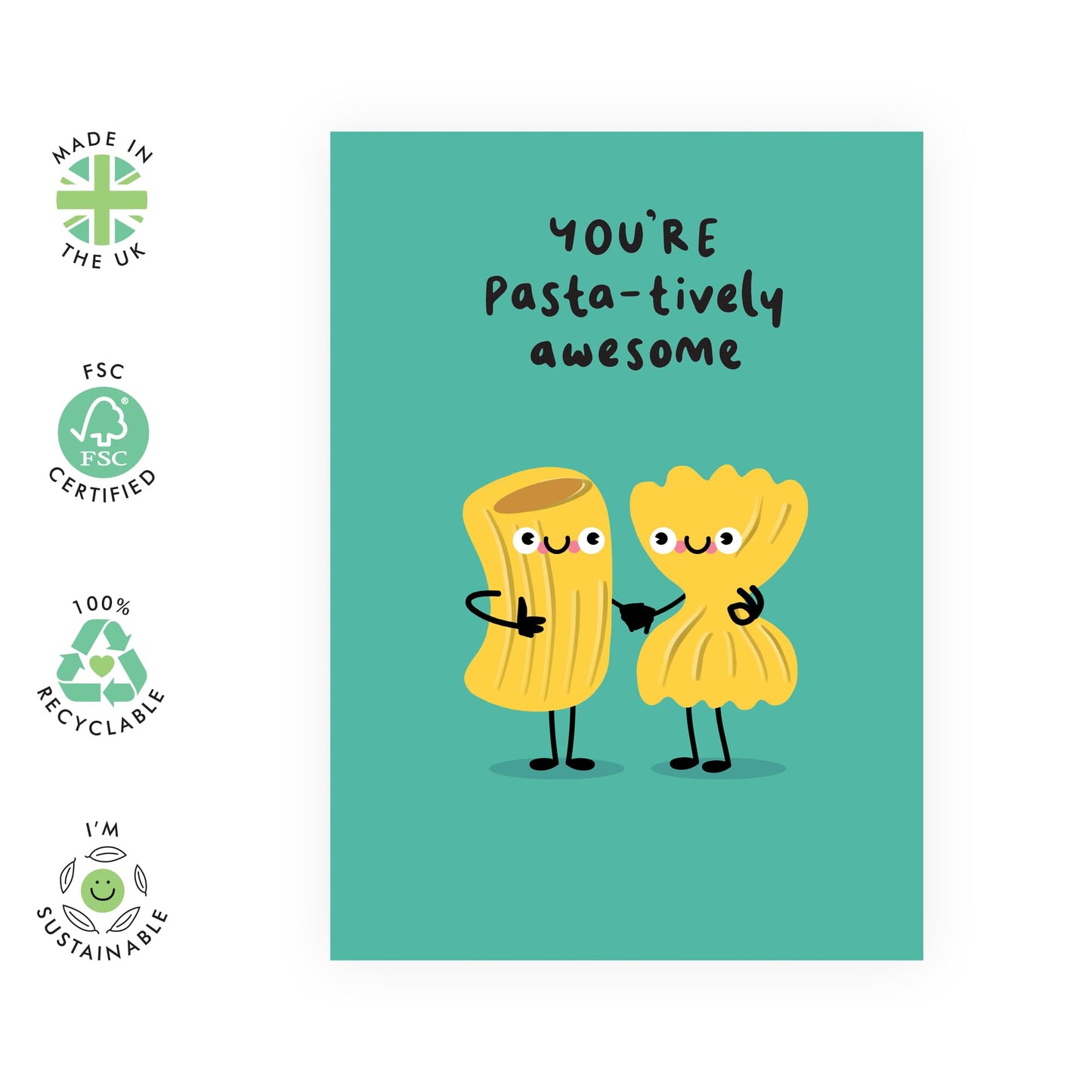 Fun Greeting Card - 'PASTA-TIVELY AWESOME' - Perfect for Celebrating Food Lovers and Good Times - Ideal for Him, Her, Friends, Family, and Anyone Who Loves Pasta - Comes With Stickers By Central 23
