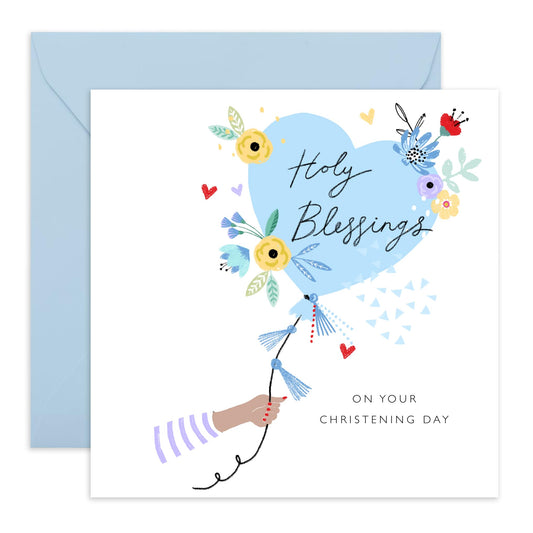 Dedication Day For Baby Boy - Christening Blue Heart Balloon - Baptismal Card For Baby - Christening Card For Nephew - Baptism Grandson - Gift From Aunt Uncle - Comes With Fun Stickers By Central 23
