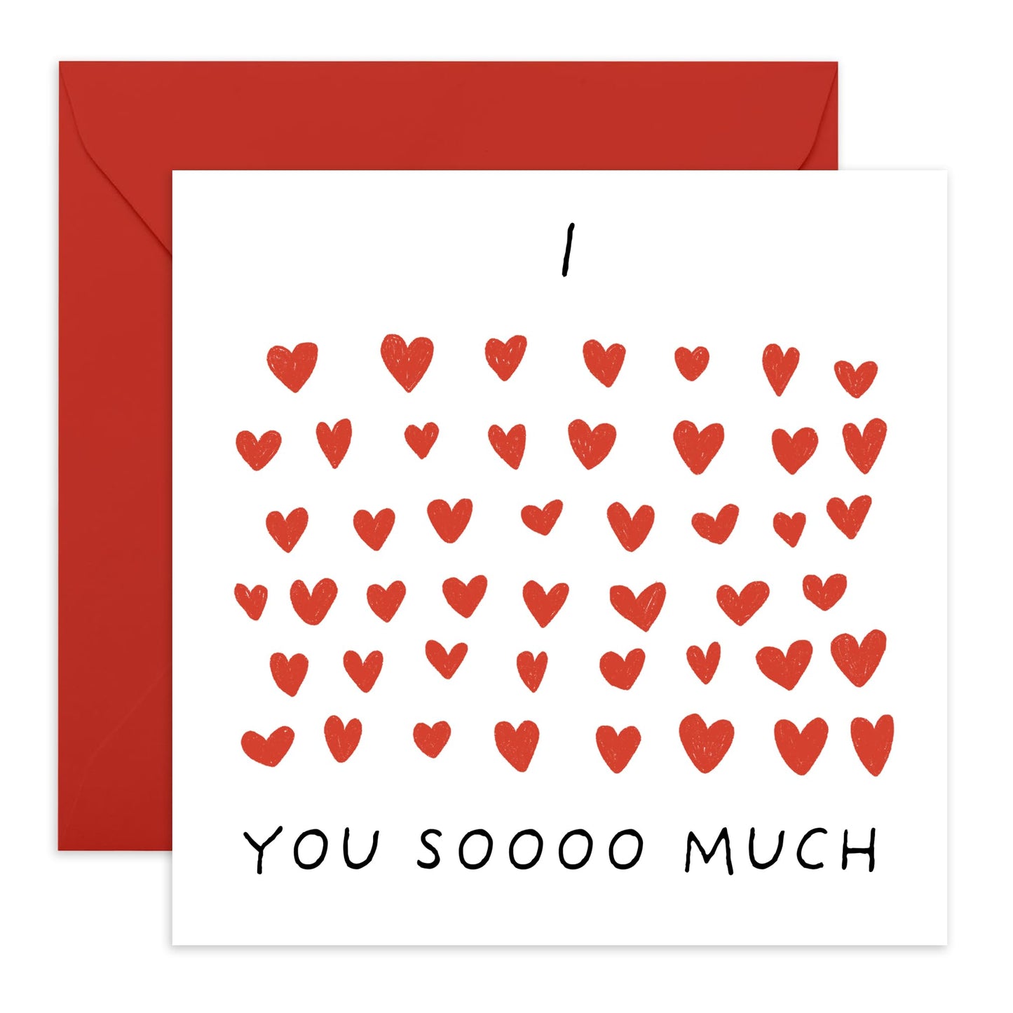 Romantic Love Card - 'I Love You So Much' - Gifts for Him, Her, Babe, Girlfriend, Boyfriend, Husband, Wife, Spouse - Valentines Day Red Hearts - Comes with Fun Stickers