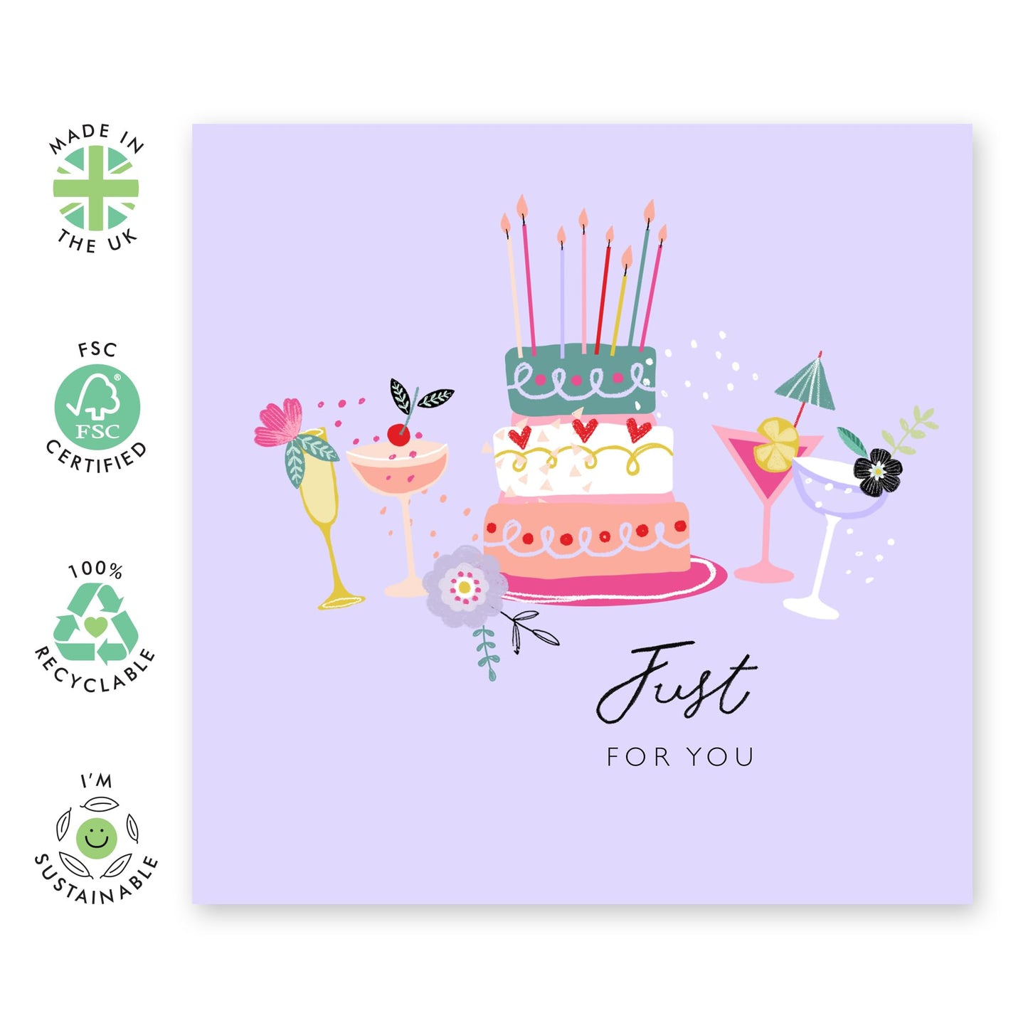 Birthday Card For Women - Just For You - Lilac Greeting Cards With Envelope - Bday Cake - Pretty All Occasion Cards For Sister Mum Nan Aunt - Gifts For Her - Comes With Stickers By Central 23