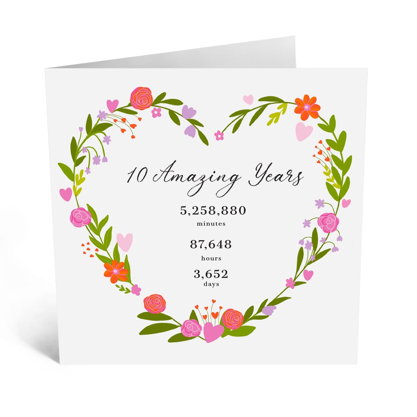 Anniversary Greeting Card - '10 YEARS 5,258,880 MINS' - Perfect for Celebrating a Milestone - Ideal for Showing Love Appreciation and Reflection to Your Special Day - Comes With Stickers By Central 23