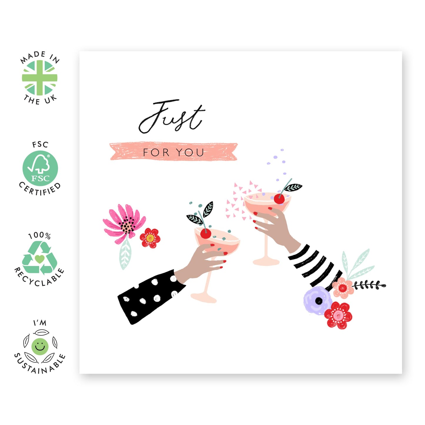 Blank Greeting Card With Envelope - Just For You Cocktails - Birthday Celebration Congratulations - All Occasion Cards For Women - Gifts For Her Sister Friends - Comes With Stickers By Central 23