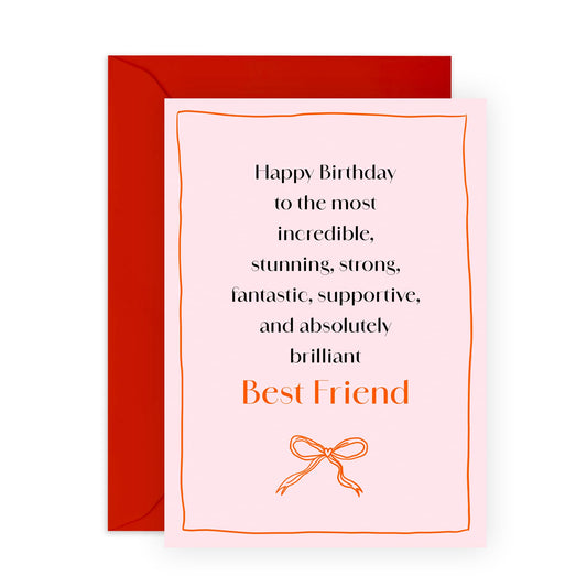Friend Birthday Cards For Women - Incredible Best Friend Pink - Sweet Birthday Cards - Friendship Cards For Best Friend - Gifts For Her Him - Comes With Stickers - By Central 23