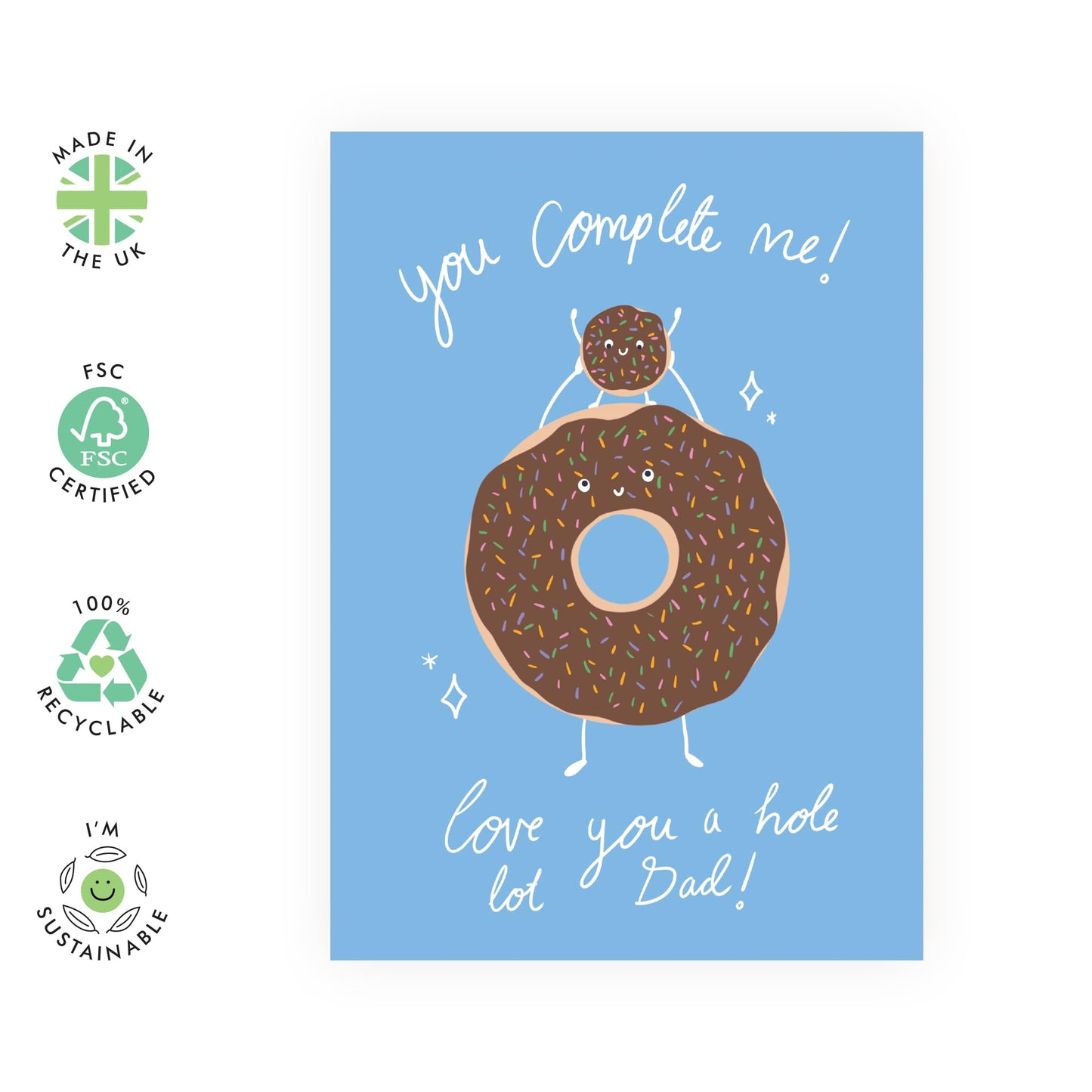 Happy Birthday Husband Card - You Complete Me Dad Donut - Thank You Gift For Him Papa Daddy - From Wife Fiancé Partner - Sweet Fathers Day Card From Daughter Son - Comes With Stickers By Central 23