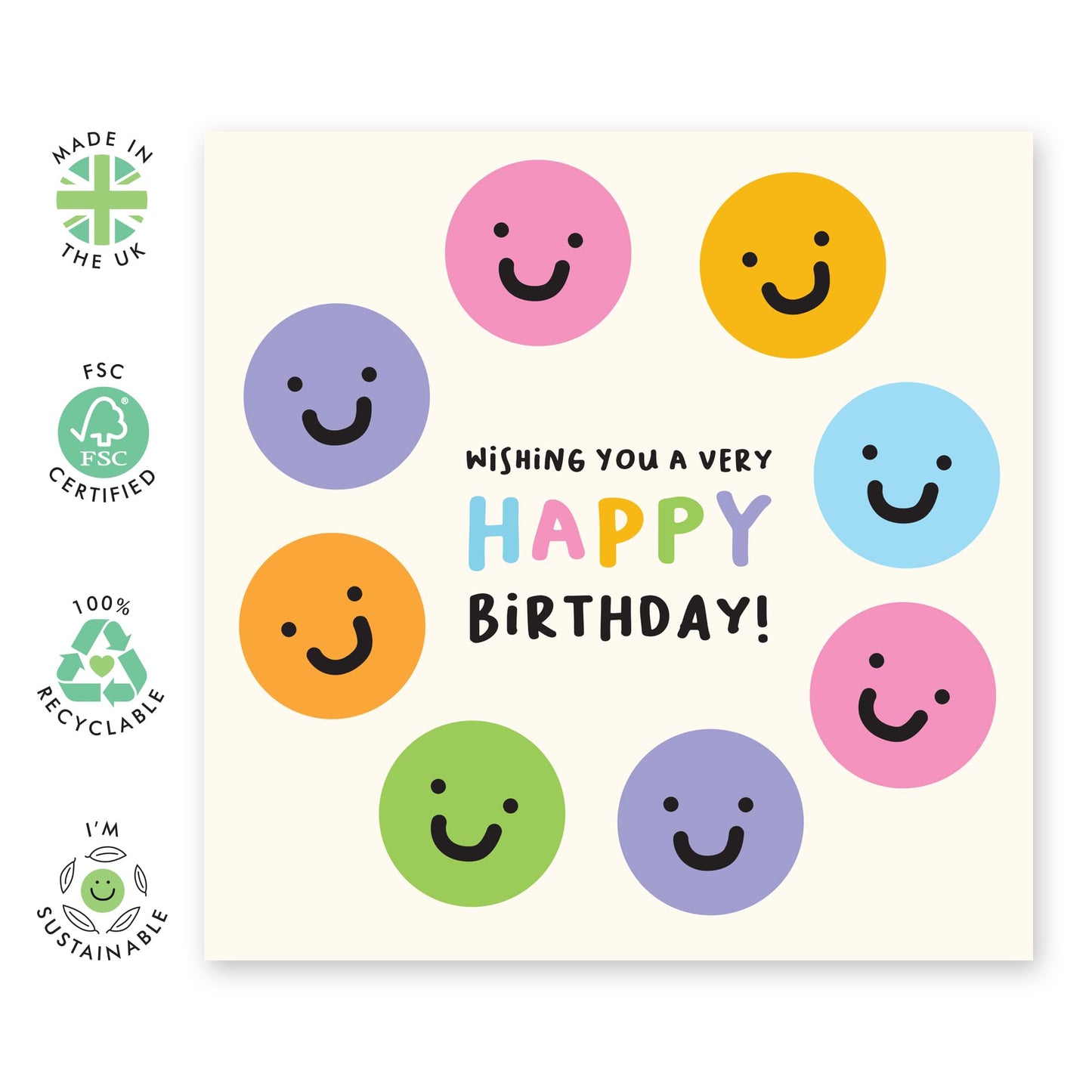 Colourful Birthday Cards Women Men - Smiley Faces – Fun Gifts for Friends, Colleagues, Brother, Sister, Kids, Children, Son, Daughter, Uncle, Auntie, Niece, Nephew, Neighbour - Comes with Stickers