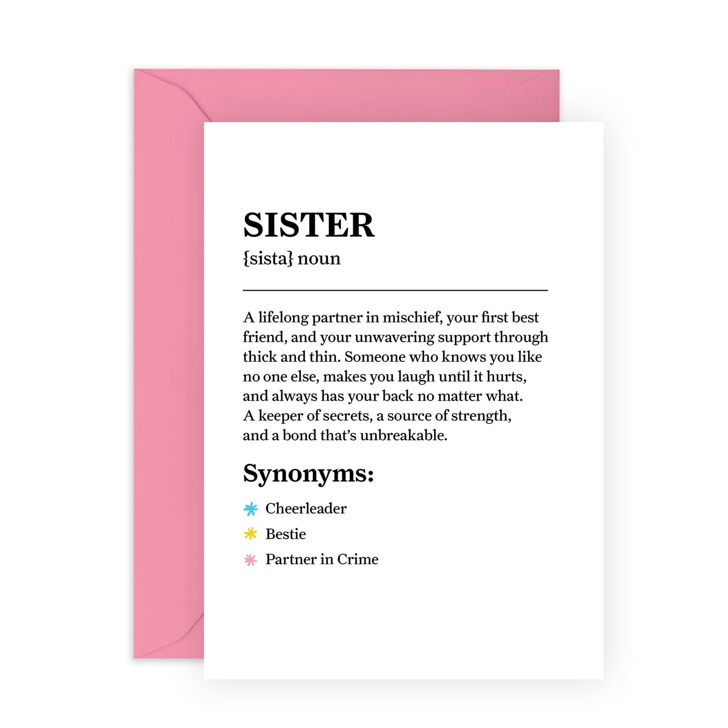Heartfelt Greeting Card for Sis - "Brother Definition" - Presents for Her, Step Sister, In Law, Sibling, Family - Thoughtful Birthday, Thank You, or Just Because - Includes Pink Envelope