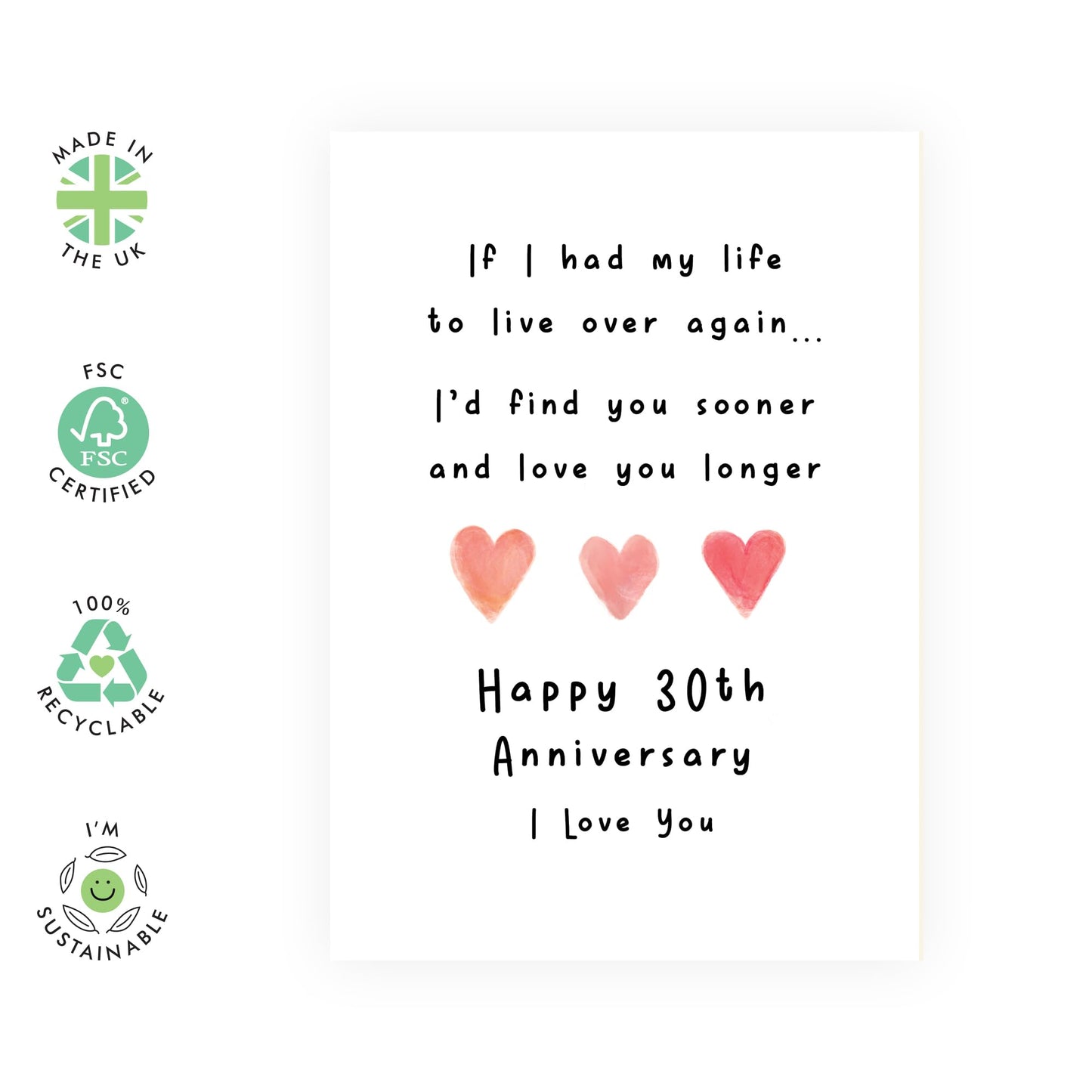 Romantic 30 Years Anniversary Card For Him Her - '30th Anni Love You Longer' - Gifts for Babe, Girlfriend, Boyfriend, Husband, Wife, Spouse - Sweet Message - Comes with Fun Stickers
