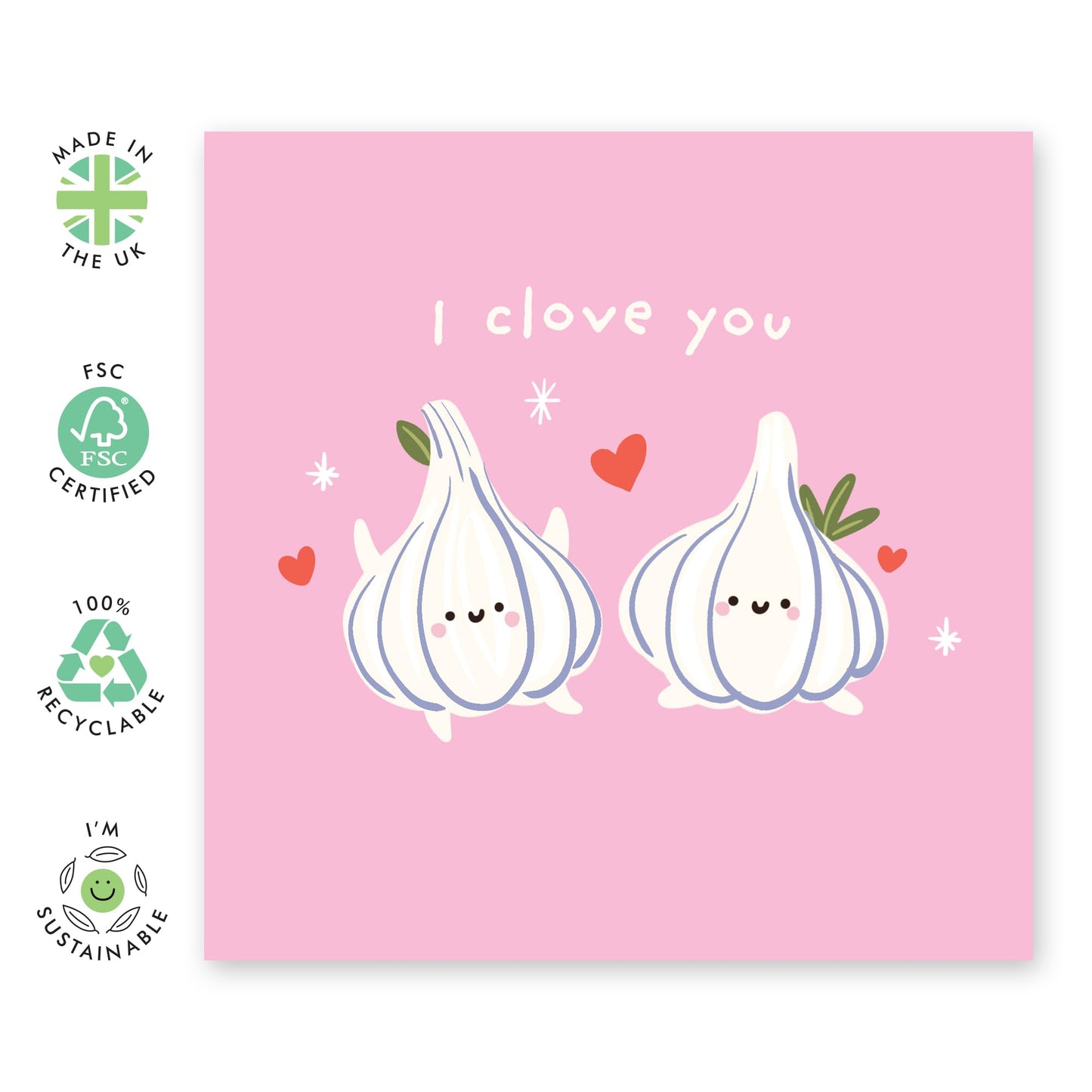 Garlic Pun Love Card – "I Clove You" – Gift for Him, Her, Babe, Girlfriend, Boyfriend, Partner, Spouse, Husband, Wife, Sweetheart, Darling - Sweet and Quirky Ideas on Valentine’s Day